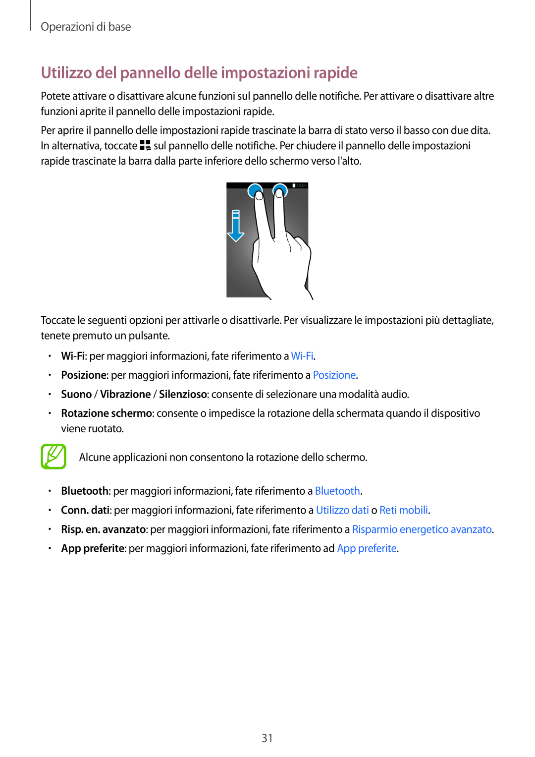 Samsung SM-G800FZWAWIN, SM-G800FZWADBT, SM-G800FZDADBT, SM-G800FZKADBT manual Utilizzo del pannello delle impostazioni rapide 