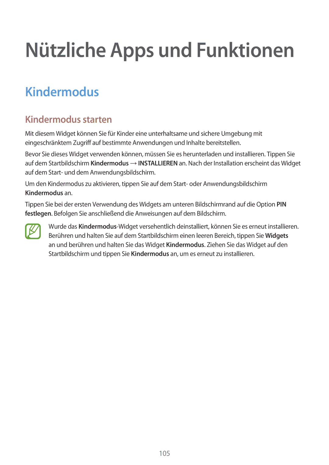 Samsung SM-G800FZDADBT, SM-G800FZWADBT, SM-G800FZKADBT, SM-G800FZBADBT manual Kindermodus starten 