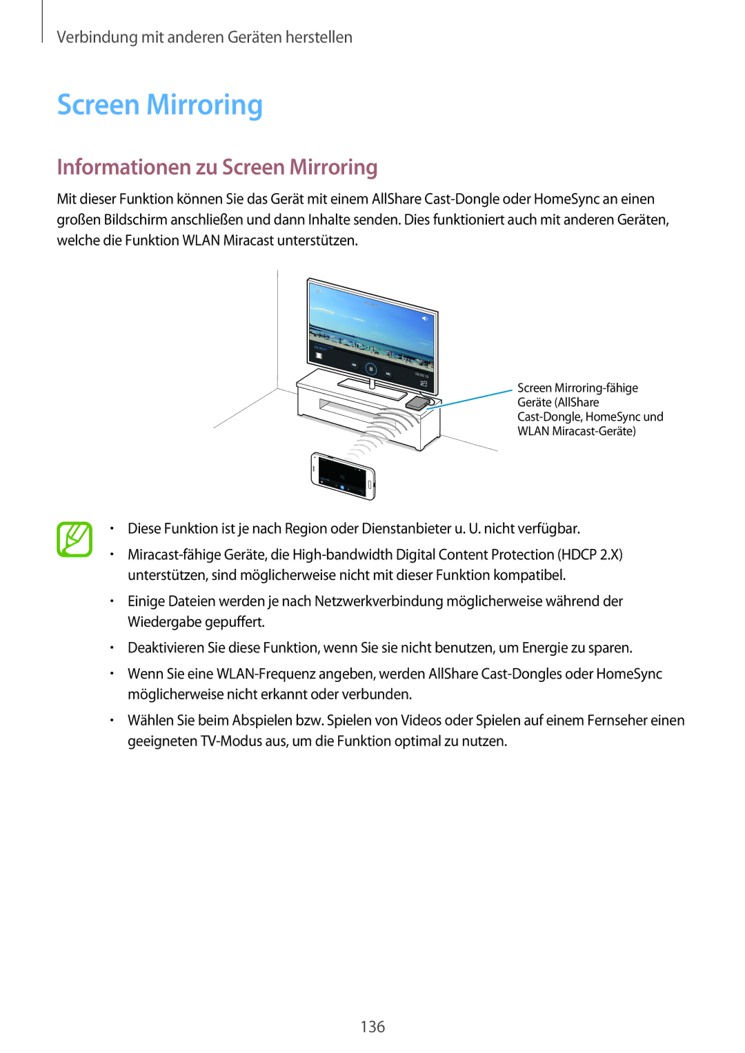 Samsung SM-G800FZWADBT, SM-G800FZDADBT, SM-G800FZKADBT, SM-G800FZBADBT manual Informationen zu Screen Mirroring 