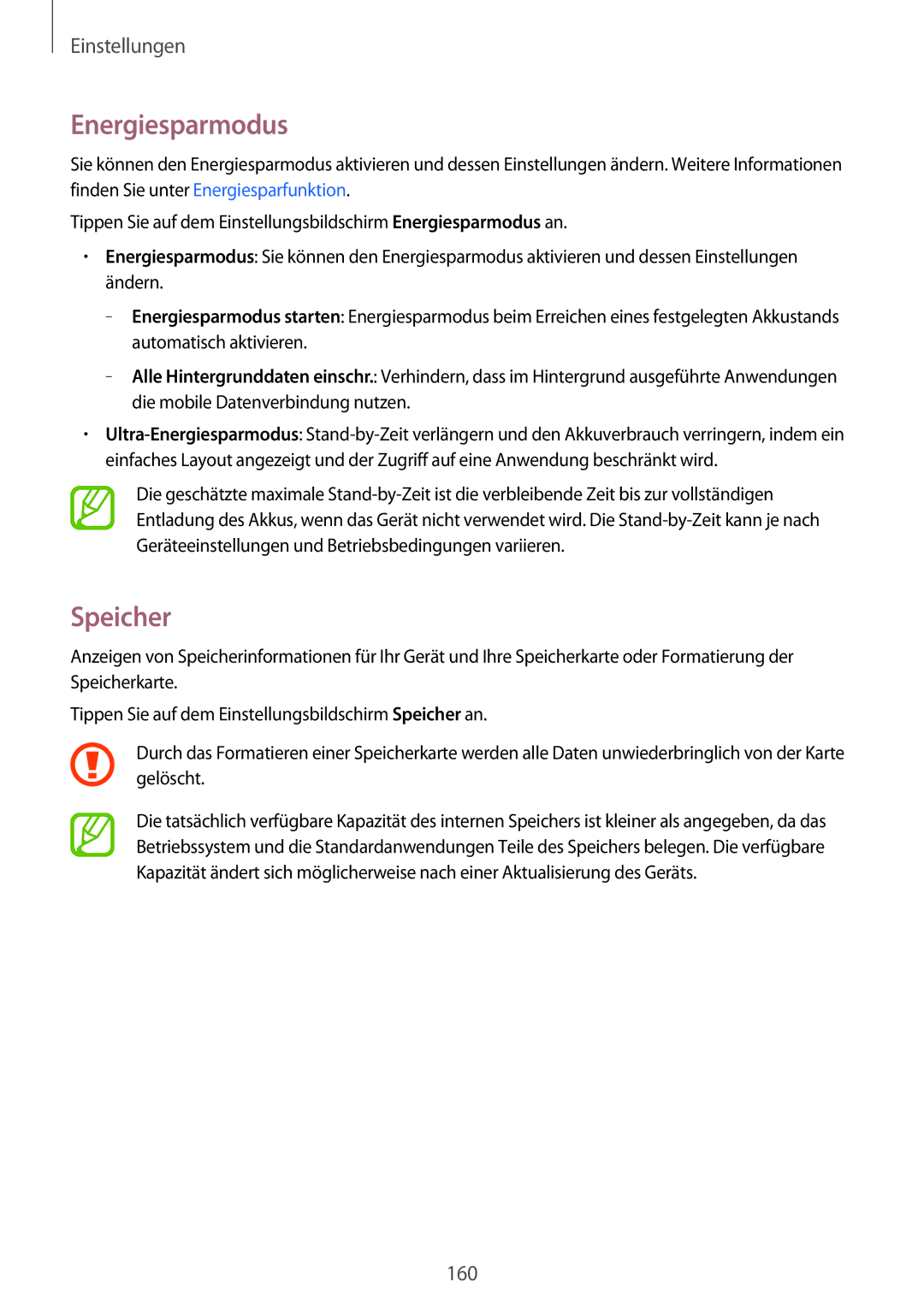 Samsung SM-G800FZWADBT, SM-G800FZDADBT, SM-G800FZKADBT, SM-G800FZBADBT manual Energiesparmodus, Speicher 