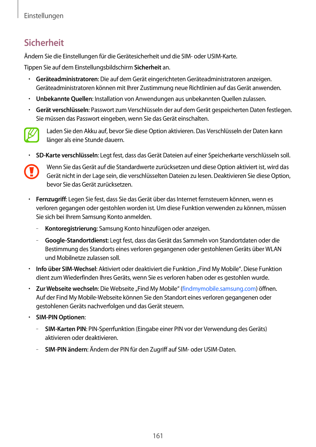 Samsung SM-G800FZDADBT, SM-G800FZWADBT, SM-G800FZKADBT, SM-G800FZBADBT manual Sicherheit, SIM-PIN Optionen 