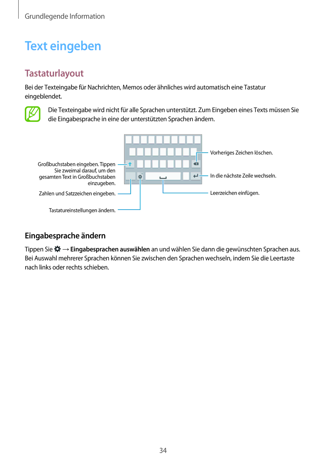 Samsung SM-G800FZKADBT, SM-G800FZWADBT, SM-G800FZDADBT, SM-G800FZBADBT Text eingeben, Tastaturlayout, Eingabesprache ändern 