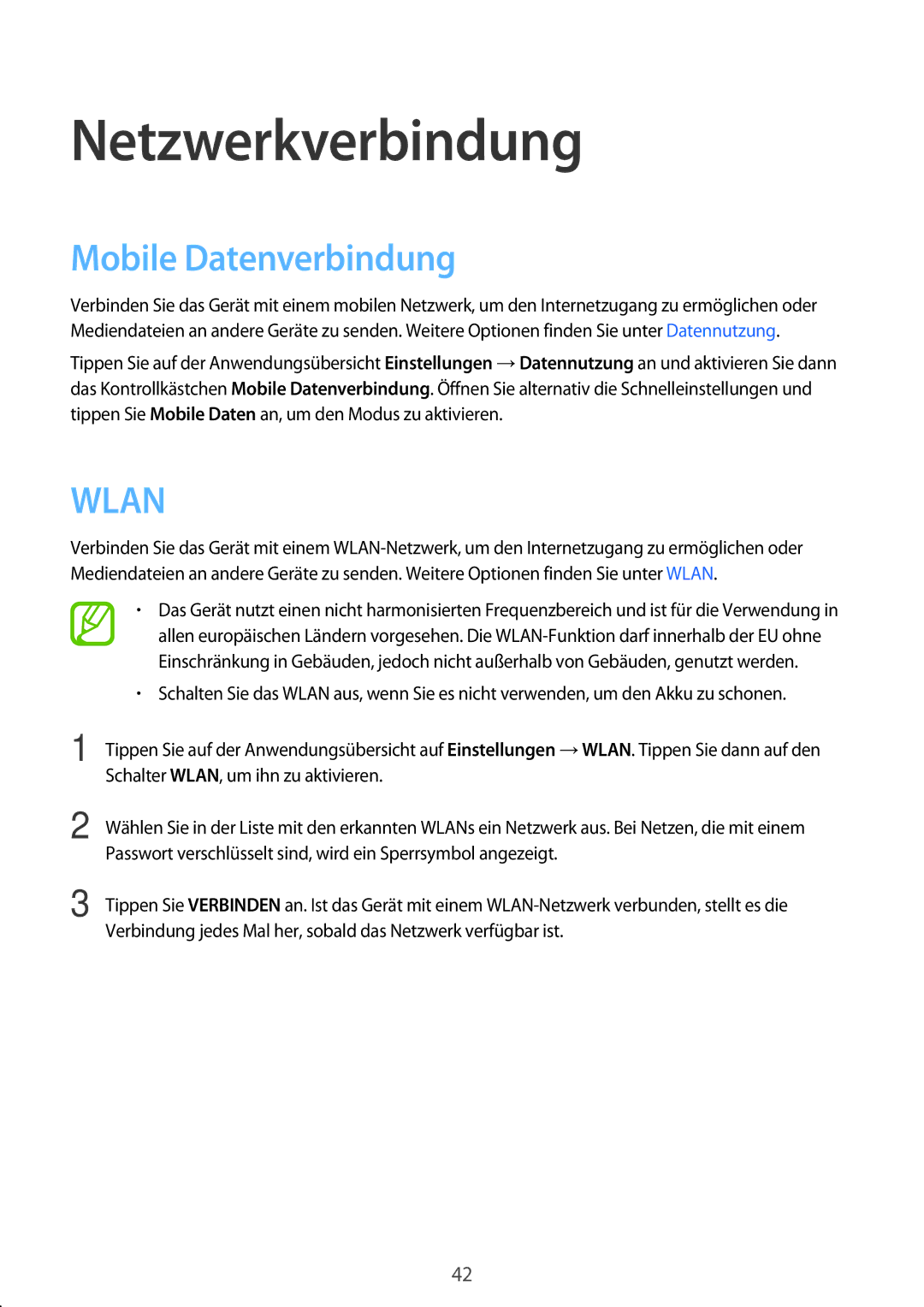 Samsung SM-G800FZKADBT, SM-G800FZWADBT, SM-G800FZDADBT, SM-G800FZBADBT manual Netzwerkverbindung, Mobile Datenverbindung 