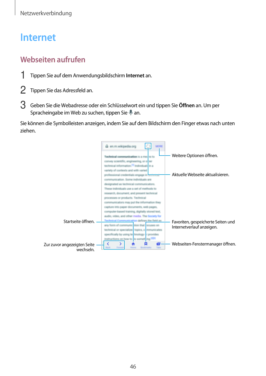 Samsung SM-G800FZKADBT, SM-G800FZWADBT, SM-G800FZDADBT, SM-G800FZBADBT manual Internet, Webseiten aufrufen 