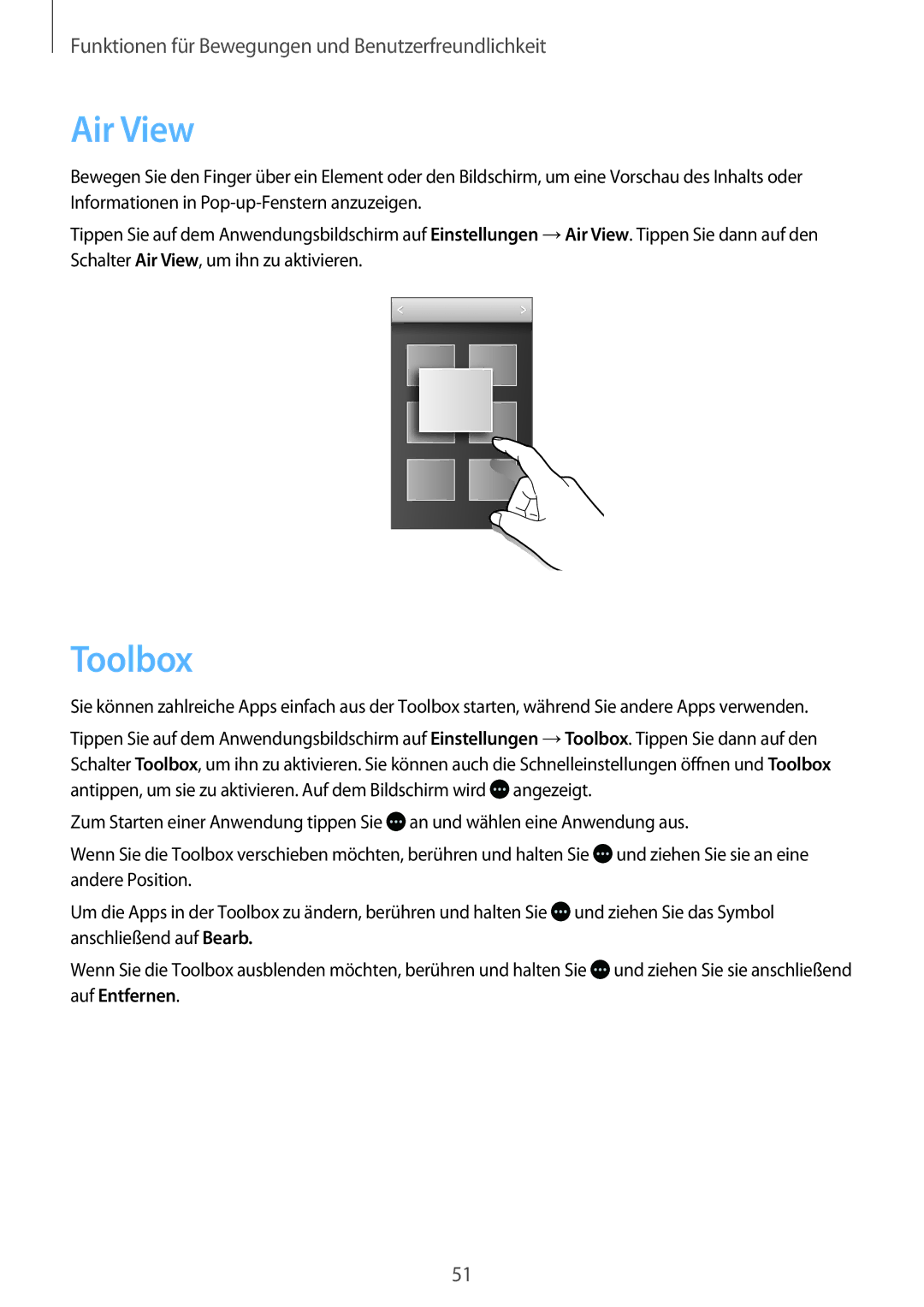 Samsung SM-G800FZBADBT, SM-G800FZWADBT, SM-G800FZDADBT, SM-G800FZKADBT manual Air View, Toolbox 