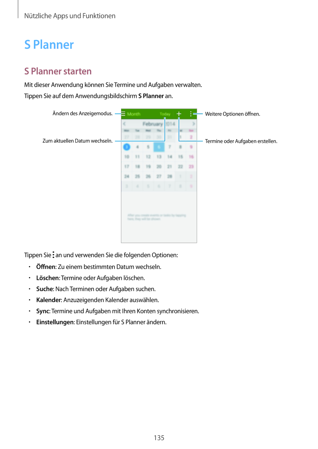 Samsung SM-G800FZBADBT, SM-G800FZWADBT, SM-G800FZDADBT, SM-G800FZKADBT manual Planner starten 