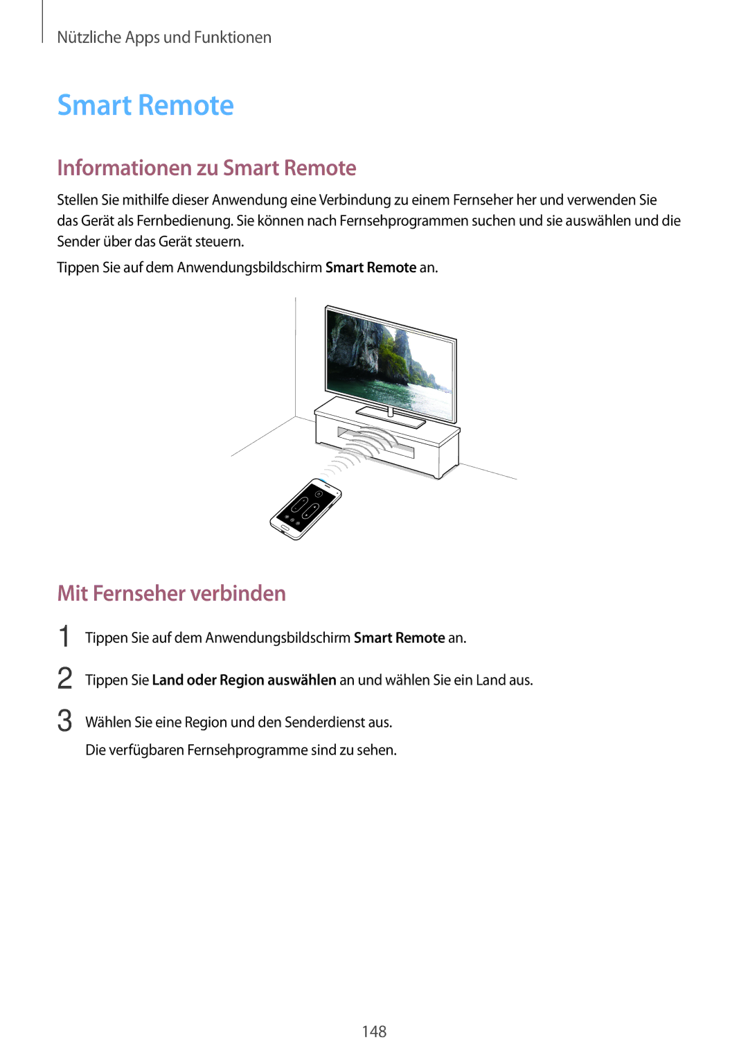 Samsung SM-G800FZWADBT, SM-G800FZDADBT, SM-G800FZKADBT manual Informationen zu Smart Remote, Mit Fernseher verbinden 