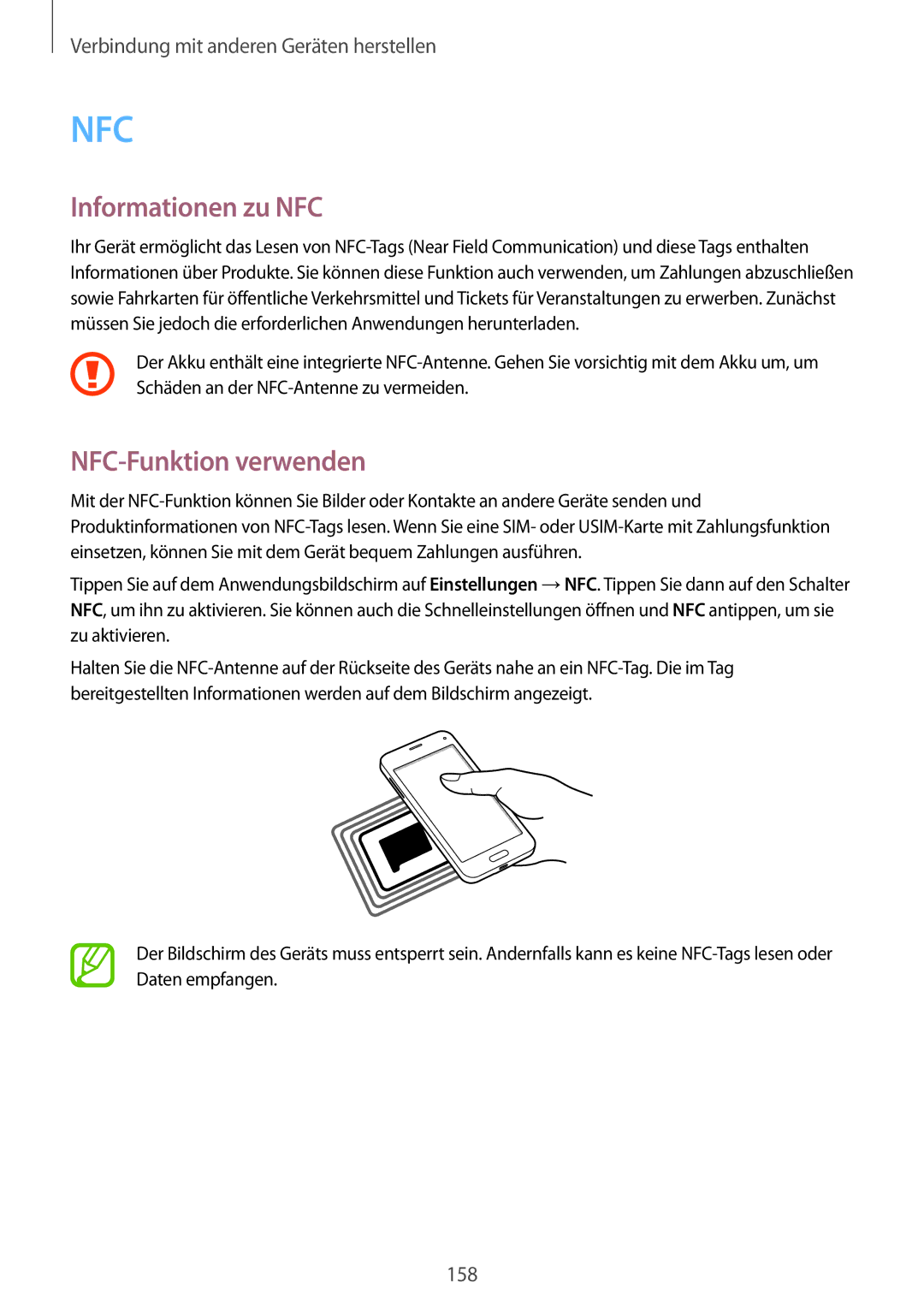 Samsung SM-G800FZKADBT, SM-G800FZWADBT, SM-G800FZDADBT, SM-G800FZBADBT manual Informationen zu NFC, NFC-Funktion verwenden 