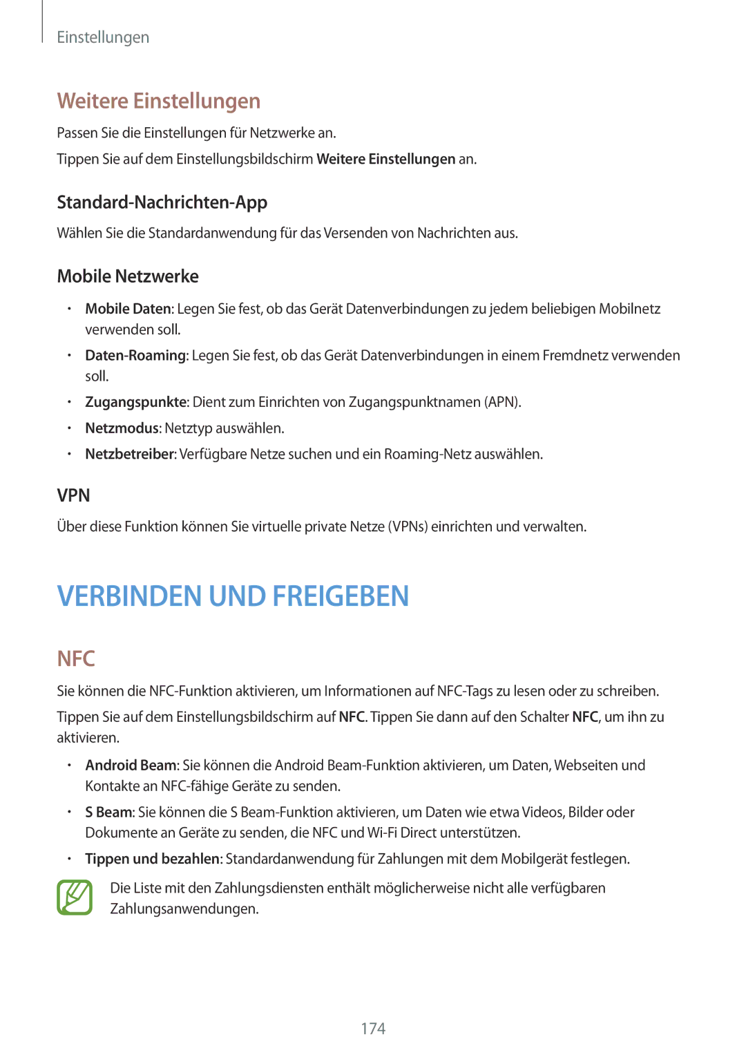 Samsung SM-G800FZKADBT, SM-G800FZWADBT, SM-G800FZDADBT Weitere Einstellungen, Standard-Nachrichten-App, Mobile Netzwerke 