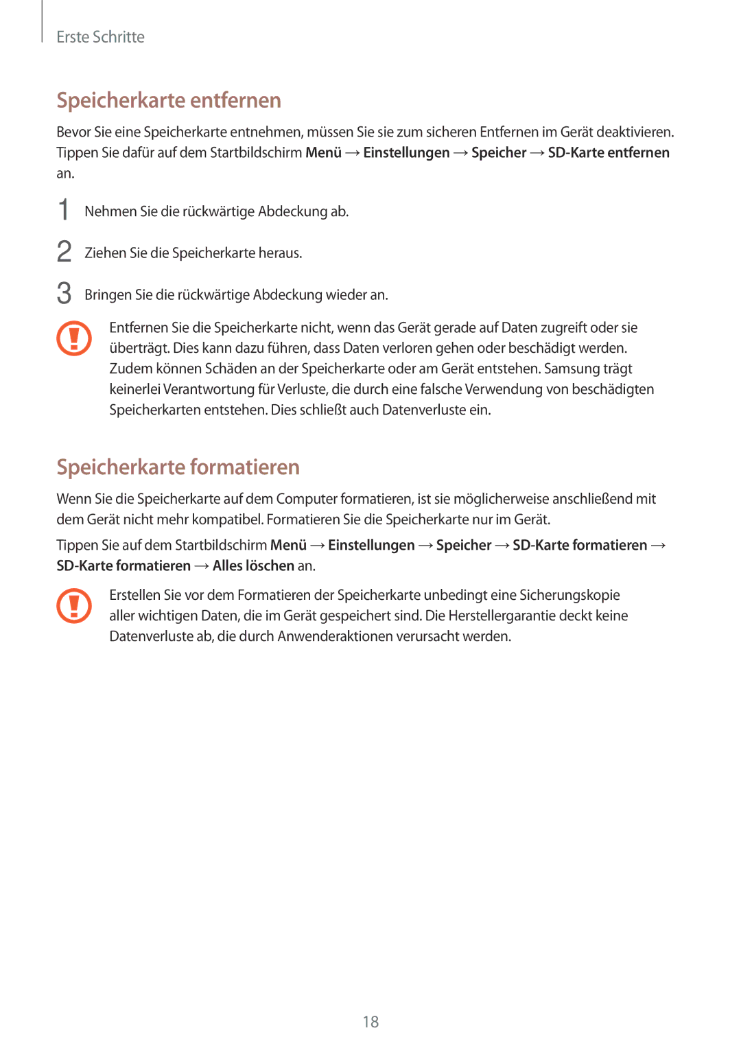 Samsung SM-G800FZKADBT, SM-G800FZWADBT, SM-G800FZDADBT, SM-G800FZBADBT Speicherkarte entfernen, Speicherkarte formatieren 