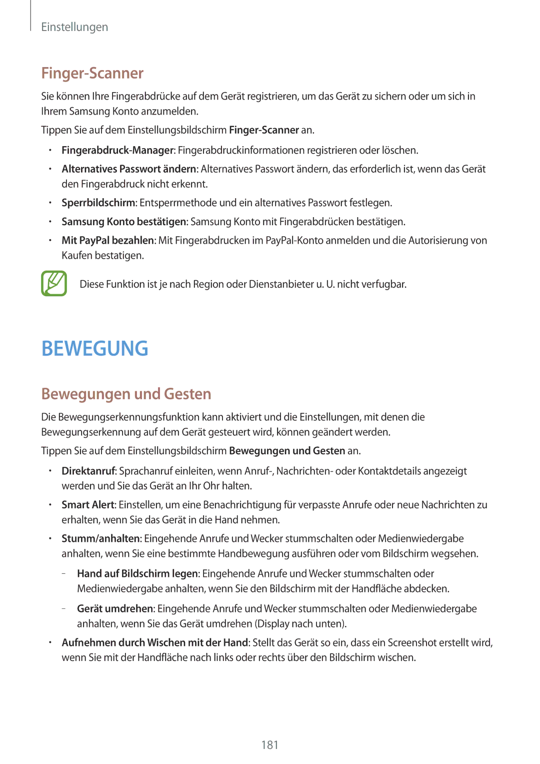 Samsung SM-G800FZDADBT, SM-G800FZWADBT, SM-G800FZKADBT, SM-G800FZBADBT manual Finger-Scanner, Bewegungen und Gesten 