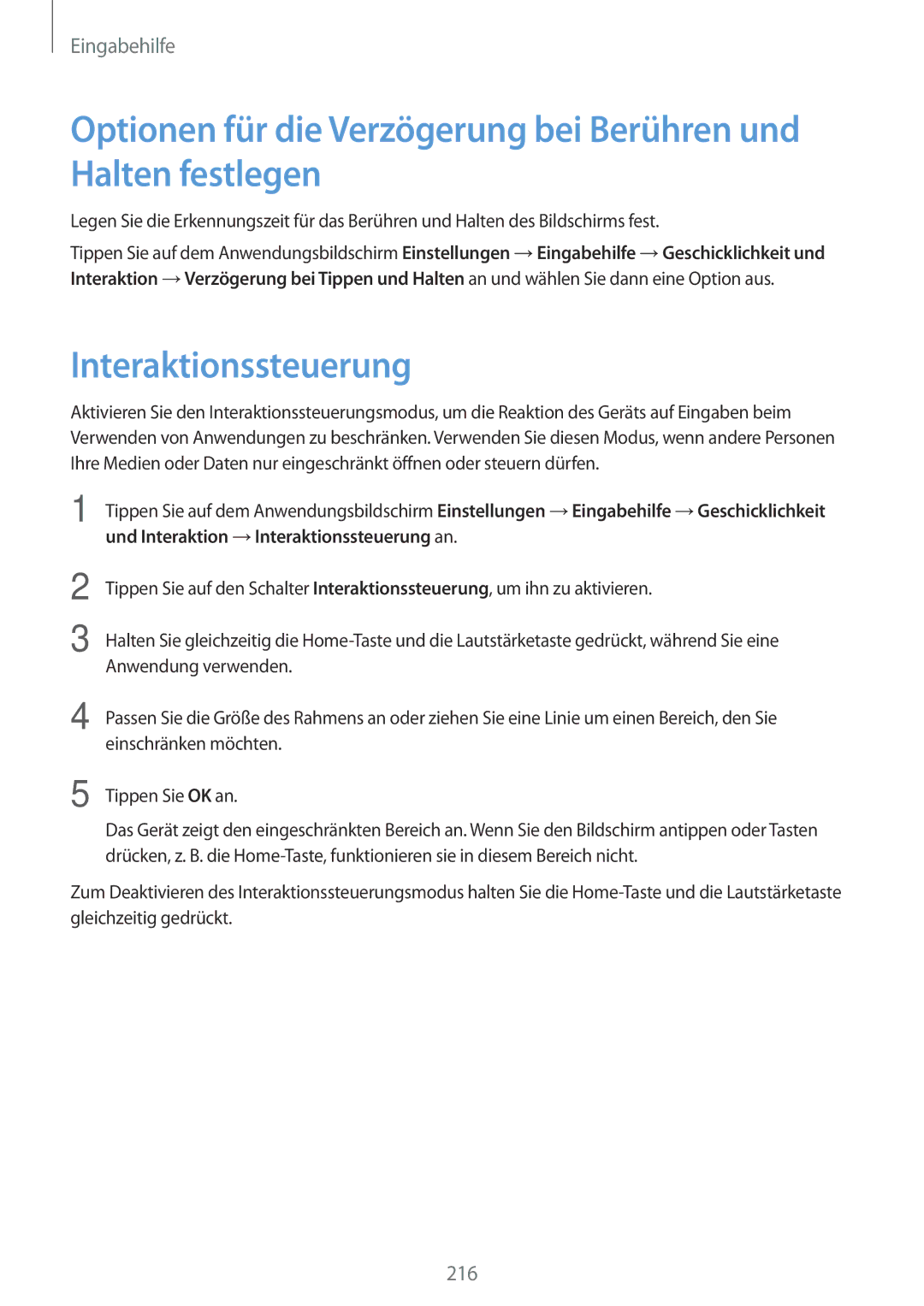 Samsung SM-G800FZWADBT, SM-G800FZDADBT, SM-G800FZKADBT, SM-G800FZBADBT manual Interaktionssteuerung 