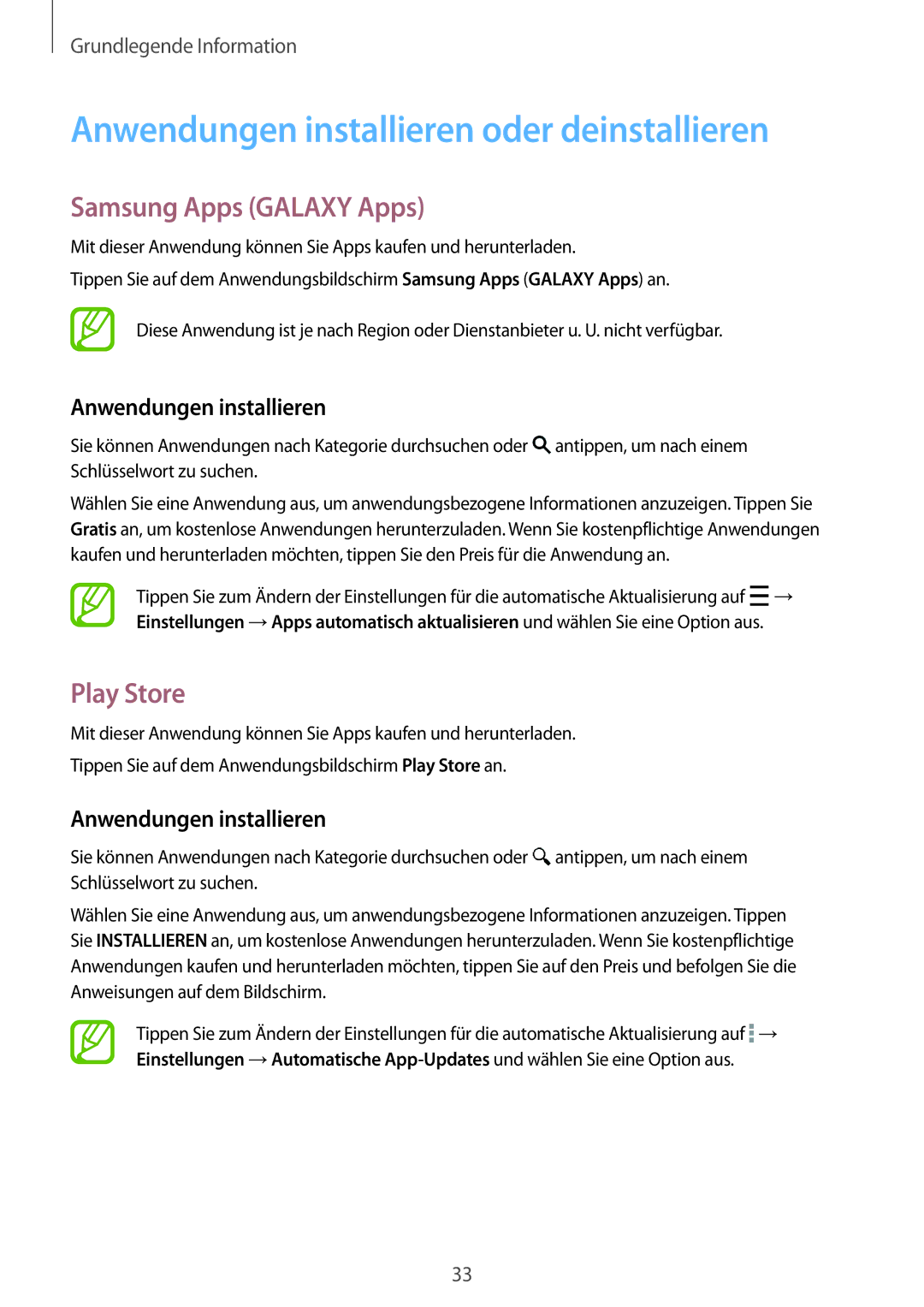 Samsung SM-G800FZDADBT, SM-G800FZWADBT Anwendungen installieren oder deinstallieren, Samsung Apps Galaxy Apps, Play Store 