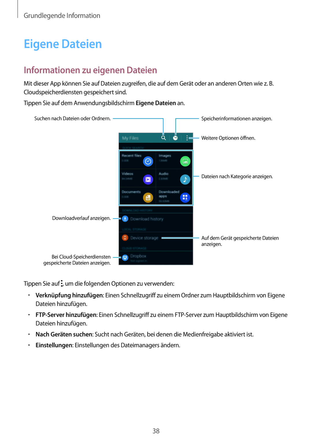 Samsung SM-G800FZKADBT, SM-G800FZWADBT, SM-G800FZDADBT, SM-G800FZBADBT manual Eigene Dateien, Informationen zu eigenen Dateien 