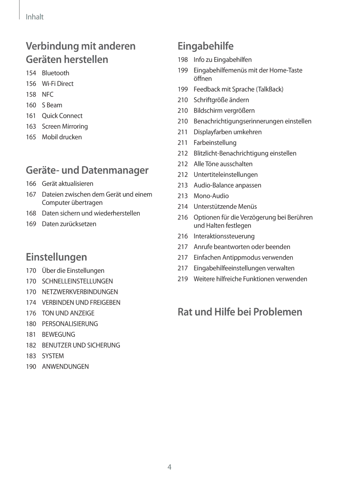 Samsung SM-G800FZWADBT, SM-G800FZDADBT, SM-G800FZKADBT, SM-G800FZBADBT manual Rat und Hilfe bei Problemen 