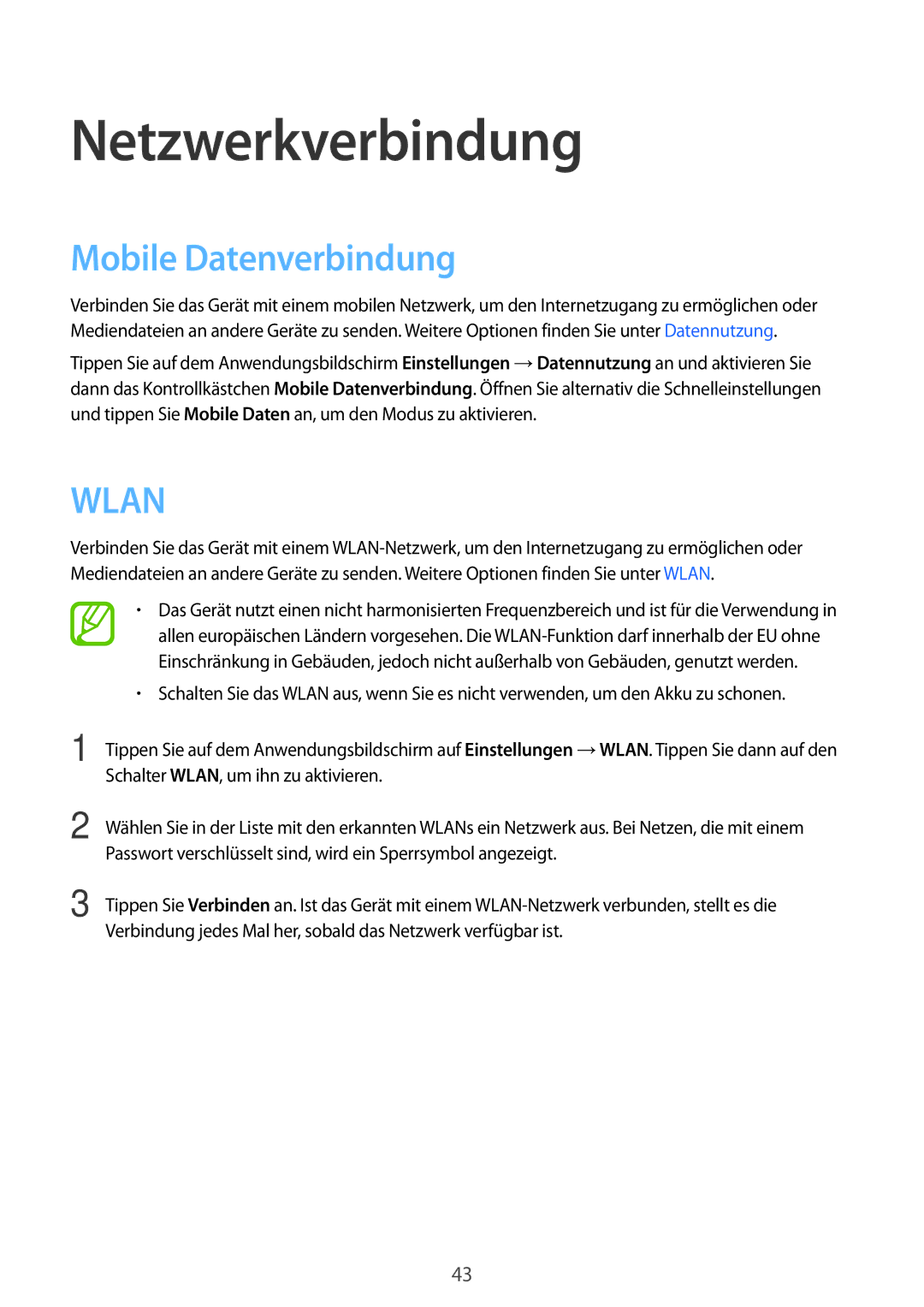 Samsung SM-G800FZBADBT, SM-G800FZWADBT, SM-G800FZDADBT, SM-G800FZKADBT manual Netzwerkverbindung, Mobile Datenverbindung 