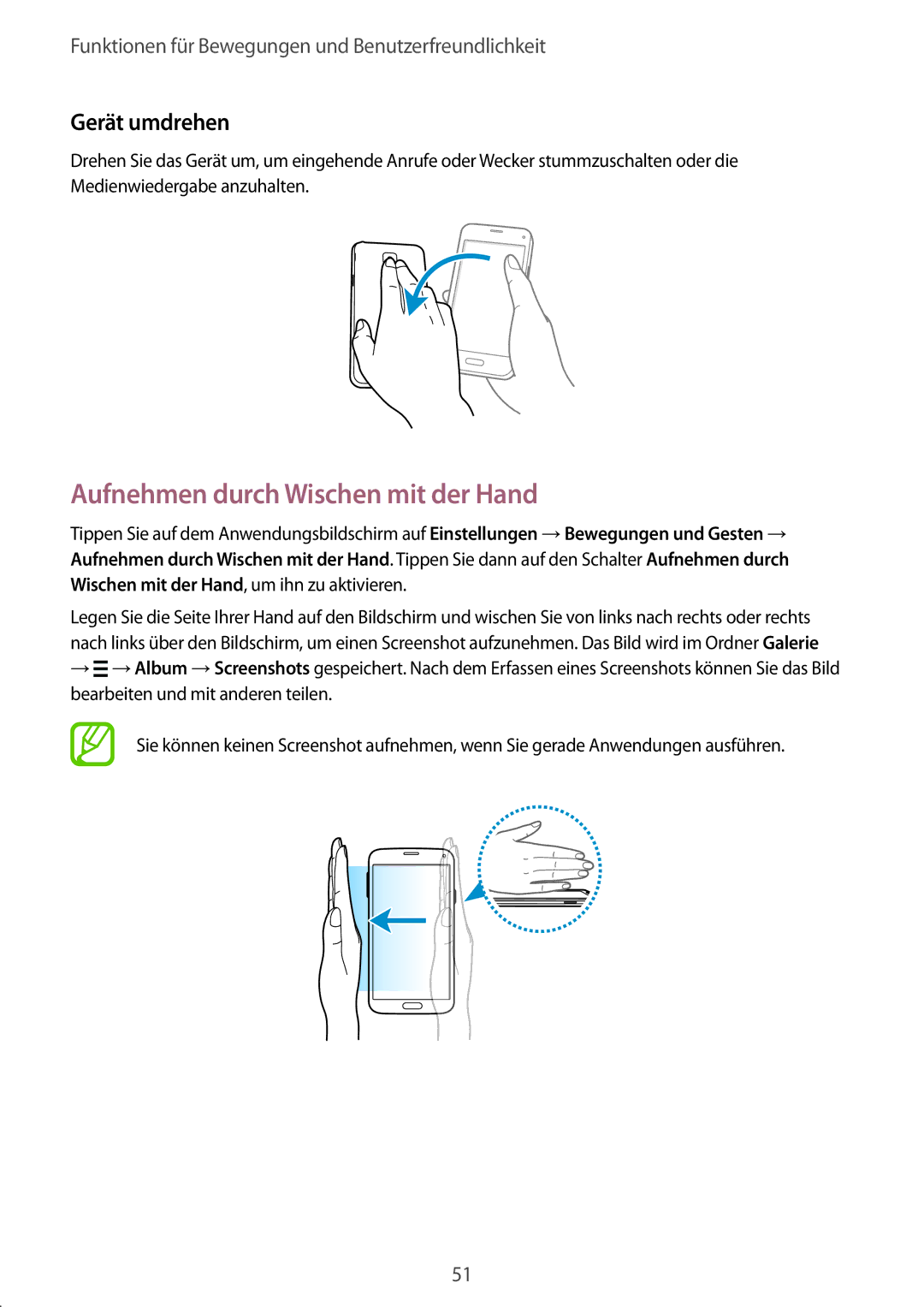 Samsung SM-G800FZBADBT, SM-G800FZWADBT, SM-G800FZDADBT, SM-G800FZKADBT Aufnehmen durch Wischen mit der Hand, Gerät umdrehen 