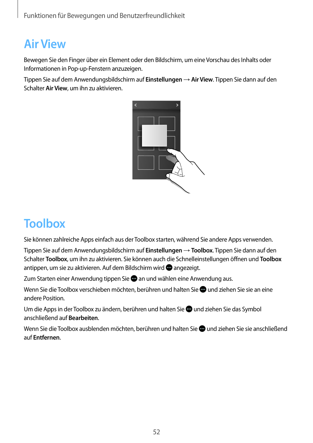 Samsung SM-G800FZWADBT, SM-G800FZDADBT, SM-G800FZKADBT, SM-G800FZBADBT manual Air View, Toolbox 