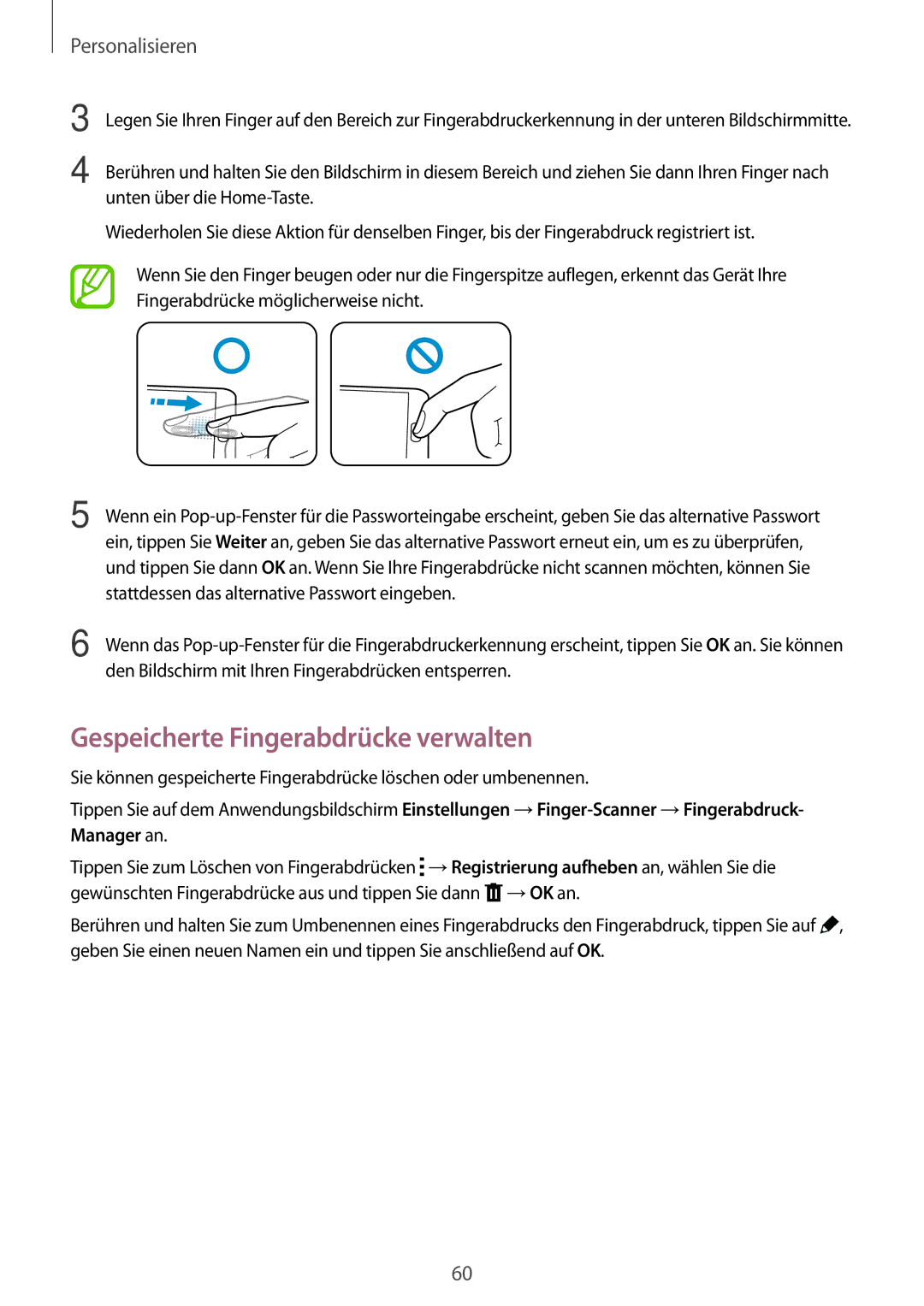 Samsung SM-G800FZWADBT, SM-G800FZDADBT, SM-G800FZKADBT, SM-G800FZBADBT manual Gespeicherte Fingerabdrücke verwalten 