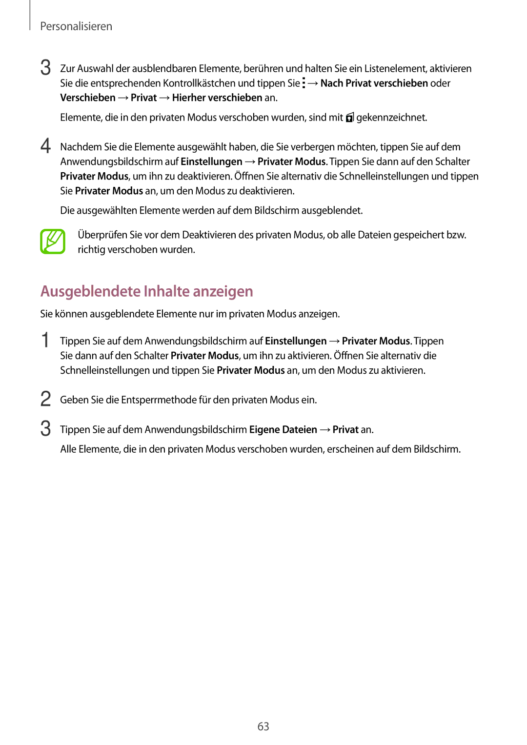 Samsung SM-G800FZBADBT, SM-G800FZWADBT, SM-G800FZDADBT, SM-G800FZKADBT manual Ausgeblendete Inhalte anzeigen 