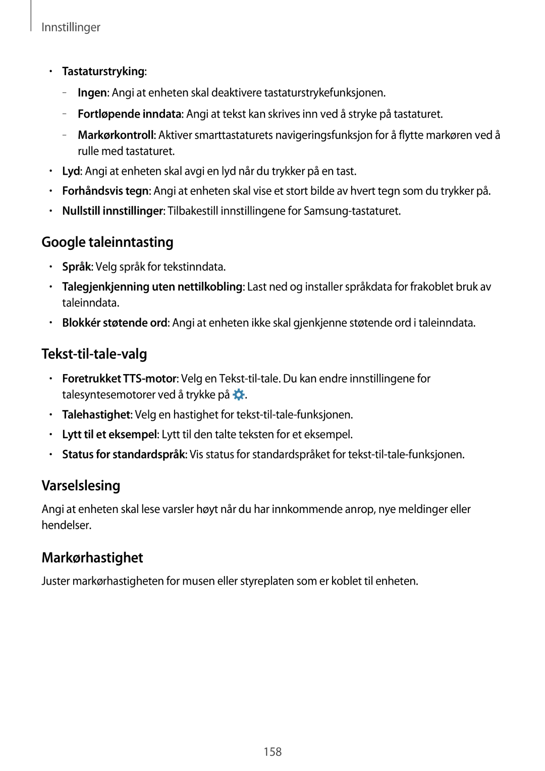 Samsung SM-G800FZKANEE manual Google taleinntasting, Tekst-til-tale-valg, Varselslesing, Markørhastighet, Tastaturstryking 