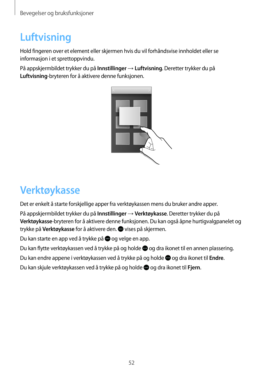 Samsung SM-G800FZDANEE, SM-G800FZWANEE, CG-G800FZKRNEE, SM-G800FZKANEE, SM-G800FZBANEE manual Luftvisning, Verktøykasse 