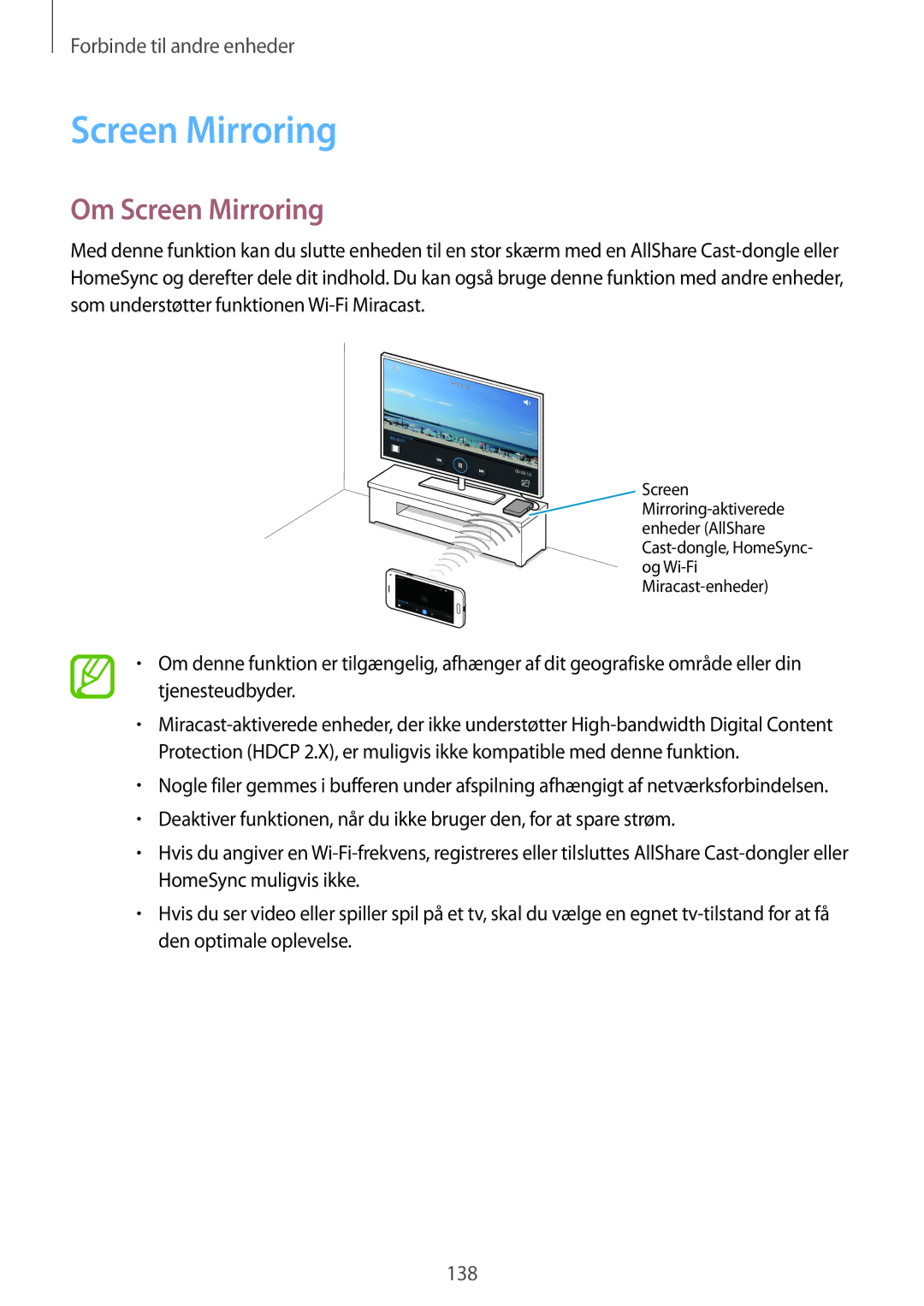 Samsung SM-G800FZKANEE, SM-G800FZWANEE, CG-G800FZKRNEE, SM-G800FZDANEE, SM-G800FZBANEE manual Om Screen Mirroring 