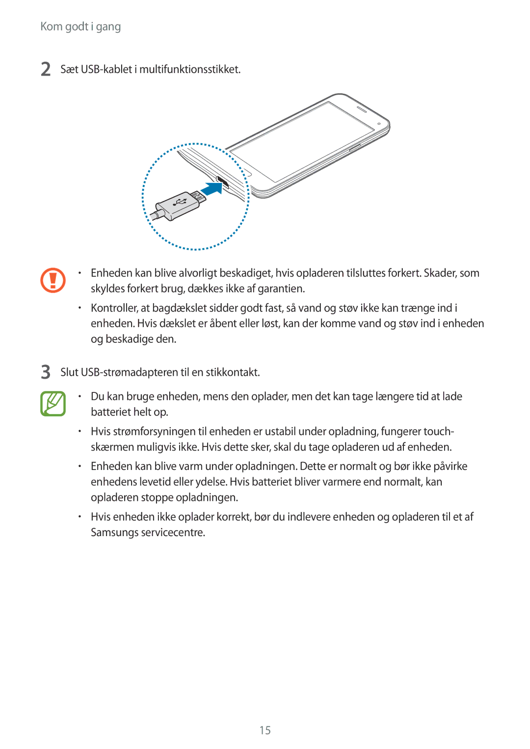 Samsung SM-G800FZWANEE, CG-G800FZKRNEE, SM-G800FZDANEE, SM-G800FZKANEE, SM-G800FZBANEE Sæt USB-kablet i multifunktionsstikket 