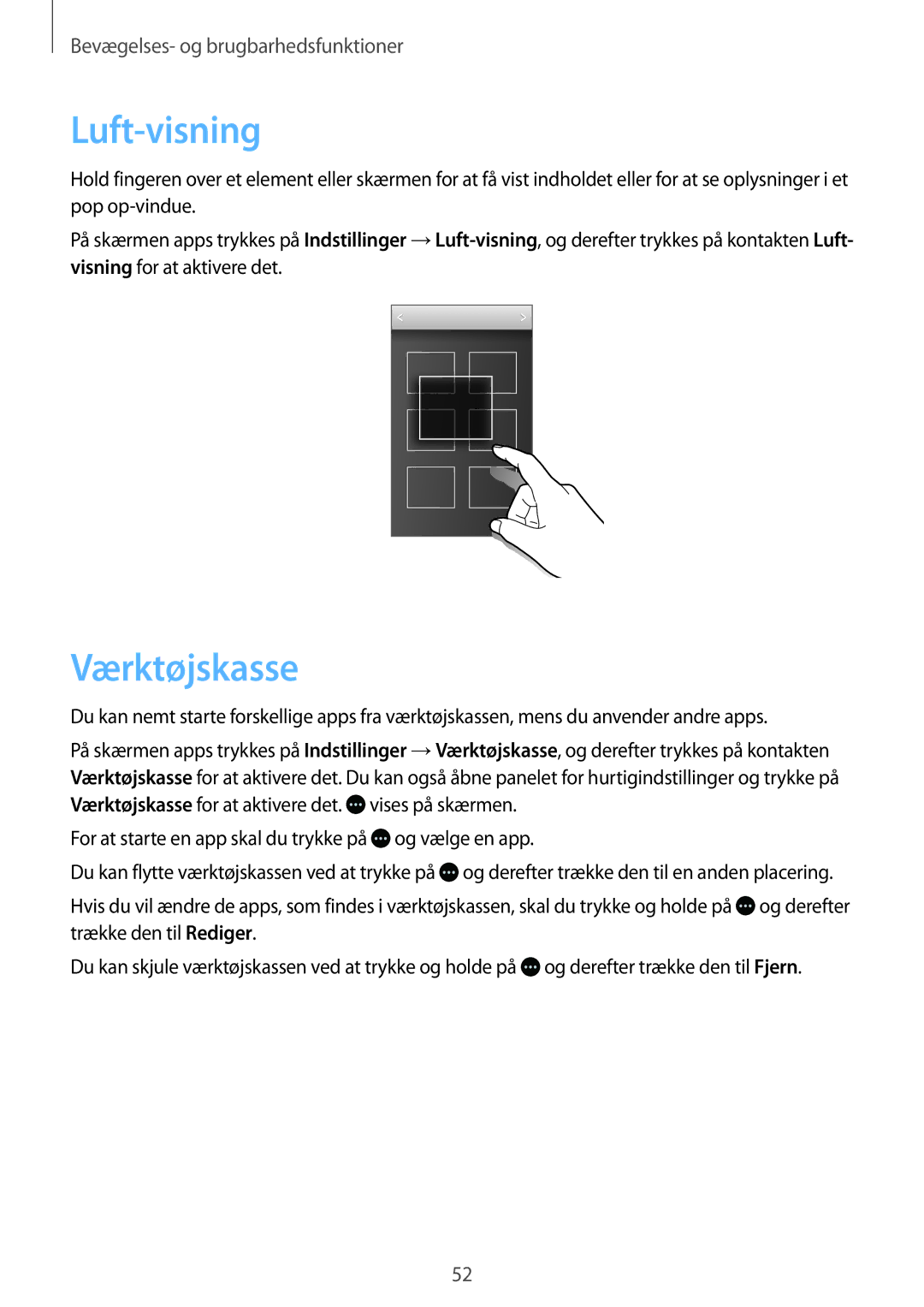 Samsung SM-G800FZDANEE, SM-G800FZWANEE, CG-G800FZKRNEE, SM-G800FZKANEE, SM-G800FZBANEE manual Luft-visning, Værktøjskasse 