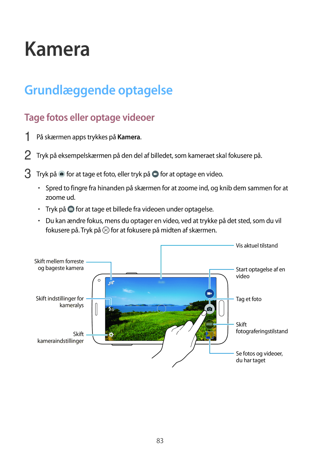 Samsung SM-G800FZKANEE, SM-G800FZWANEE, CG-G800FZKRNEE Kamera, Grundlæggende optagelse, Tage fotos eller optage videoer 