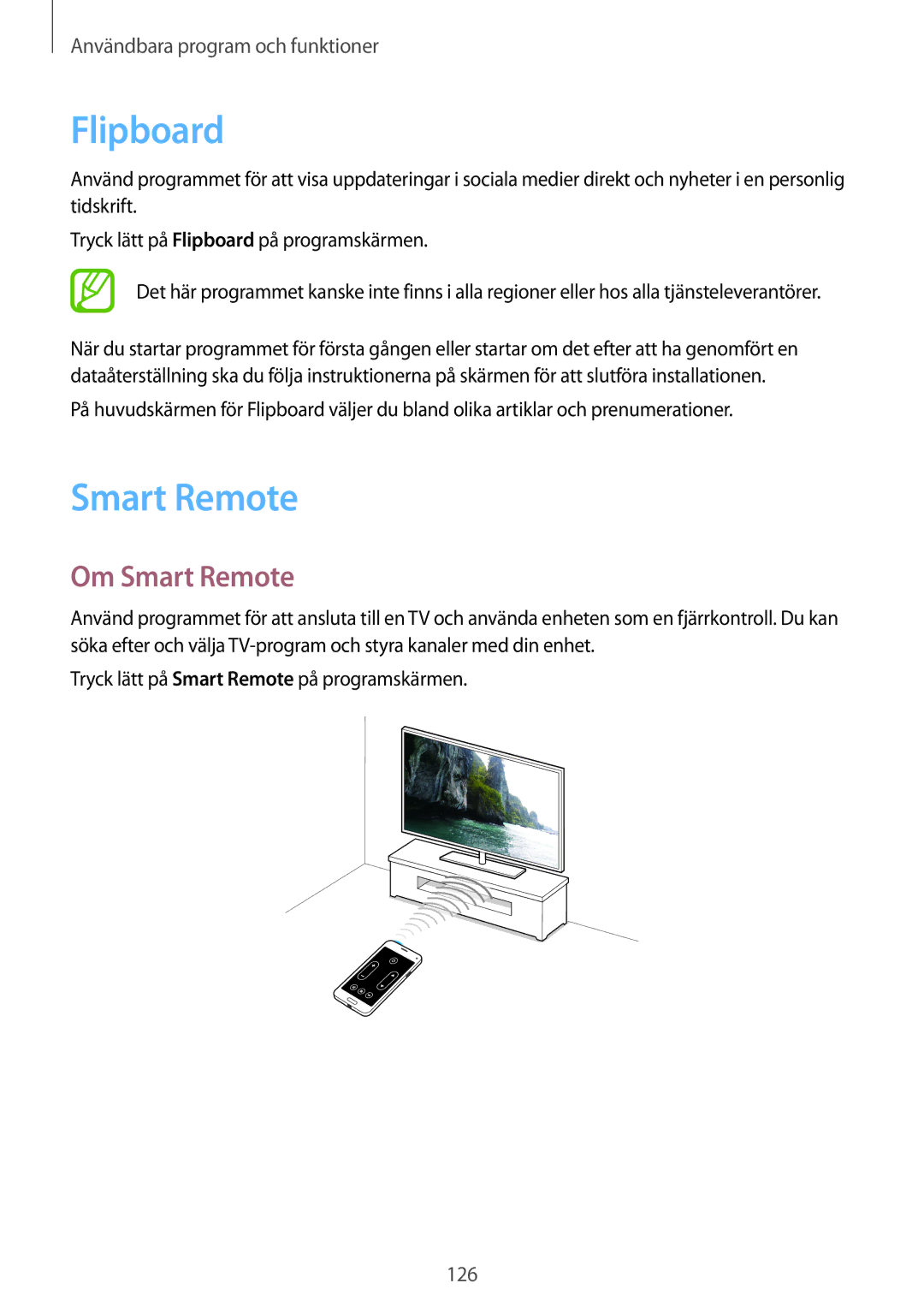 Samsung CG-G800FZKRNEE, SM-G800FZWANEE, SM-G800FZDANEE, SM-G800FZKANEE, SM-G800FZBANEE manual Flipboard, Om Smart Remote 