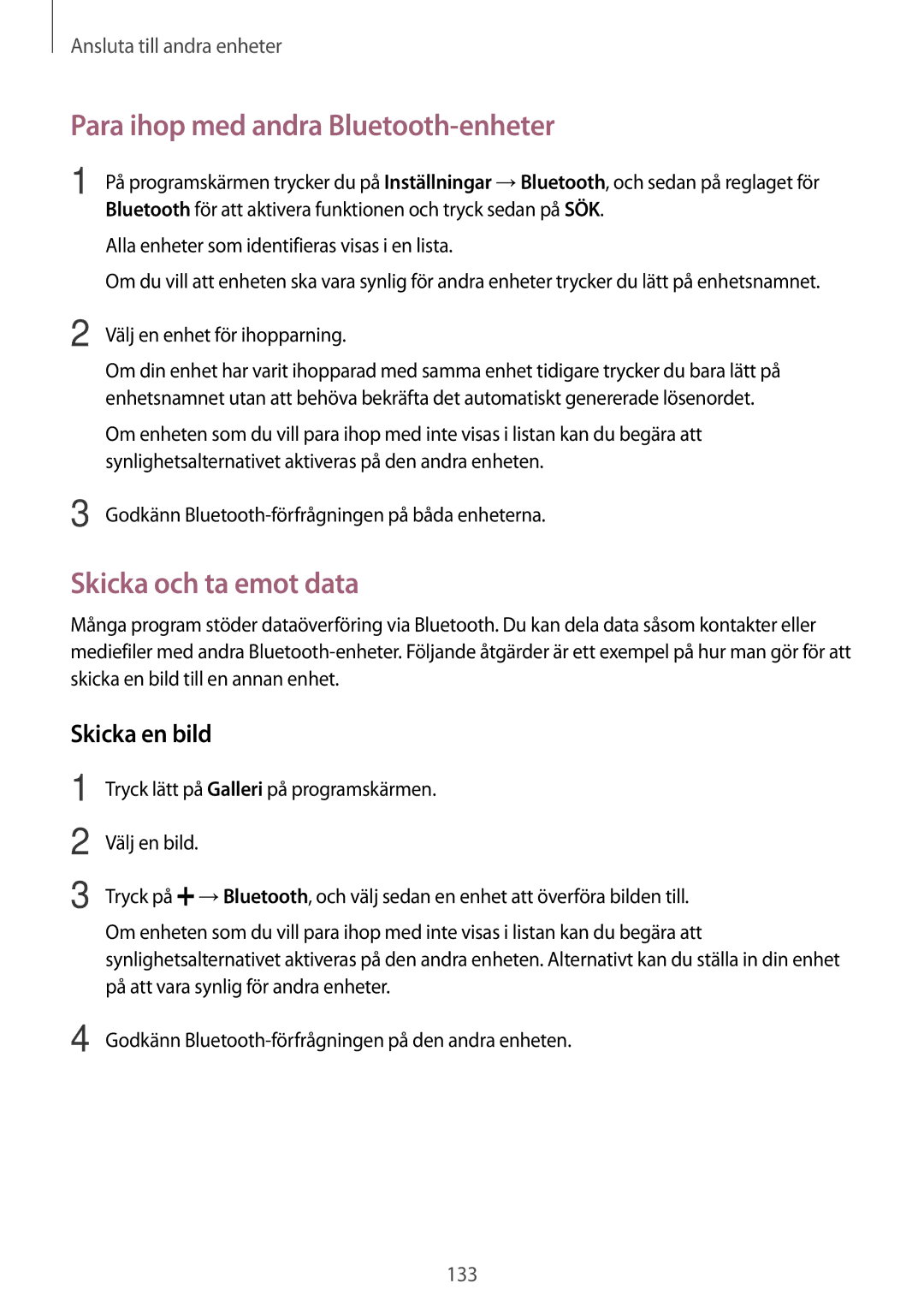 Samsung SM-G800FZKANEE, SM-G800FZWANEE manual Para ihop med andra Bluetooth-enheter, Skicka och ta emot data, Skicka en bild 