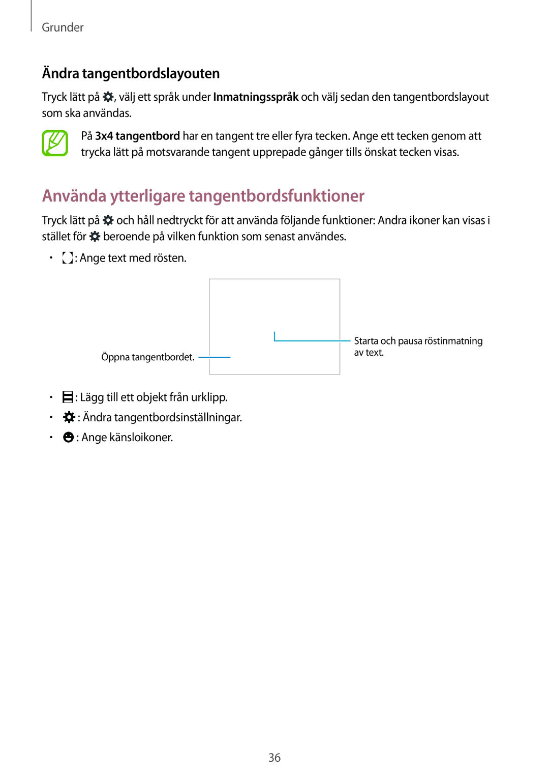 Samsung CG-G800FZKRNEE, SM-G800FZWANEE manual Använda ytterligare tangentbordsfunktioner, Ändra tangentbordslayouten 