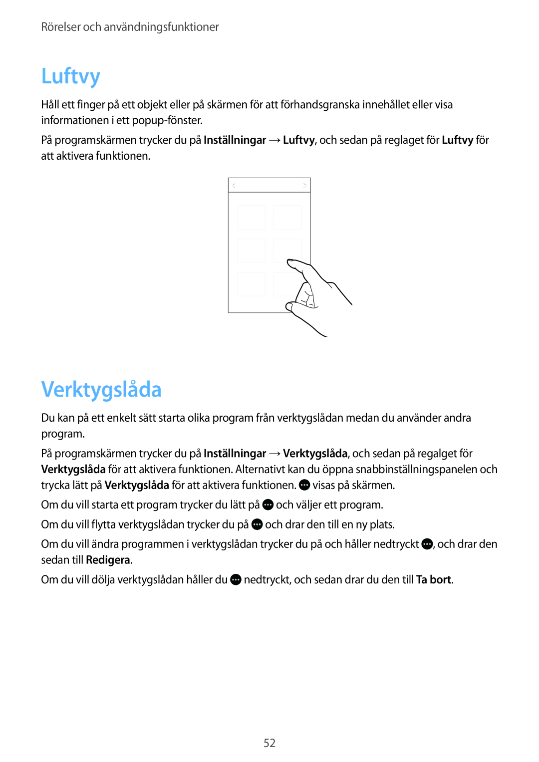 Samsung SM-G800FZDANEE, SM-G800FZWANEE, CG-G800FZKRNEE, SM-G800FZKANEE, SM-G800FZBANEE manual Luftvy, Verktygslåda 