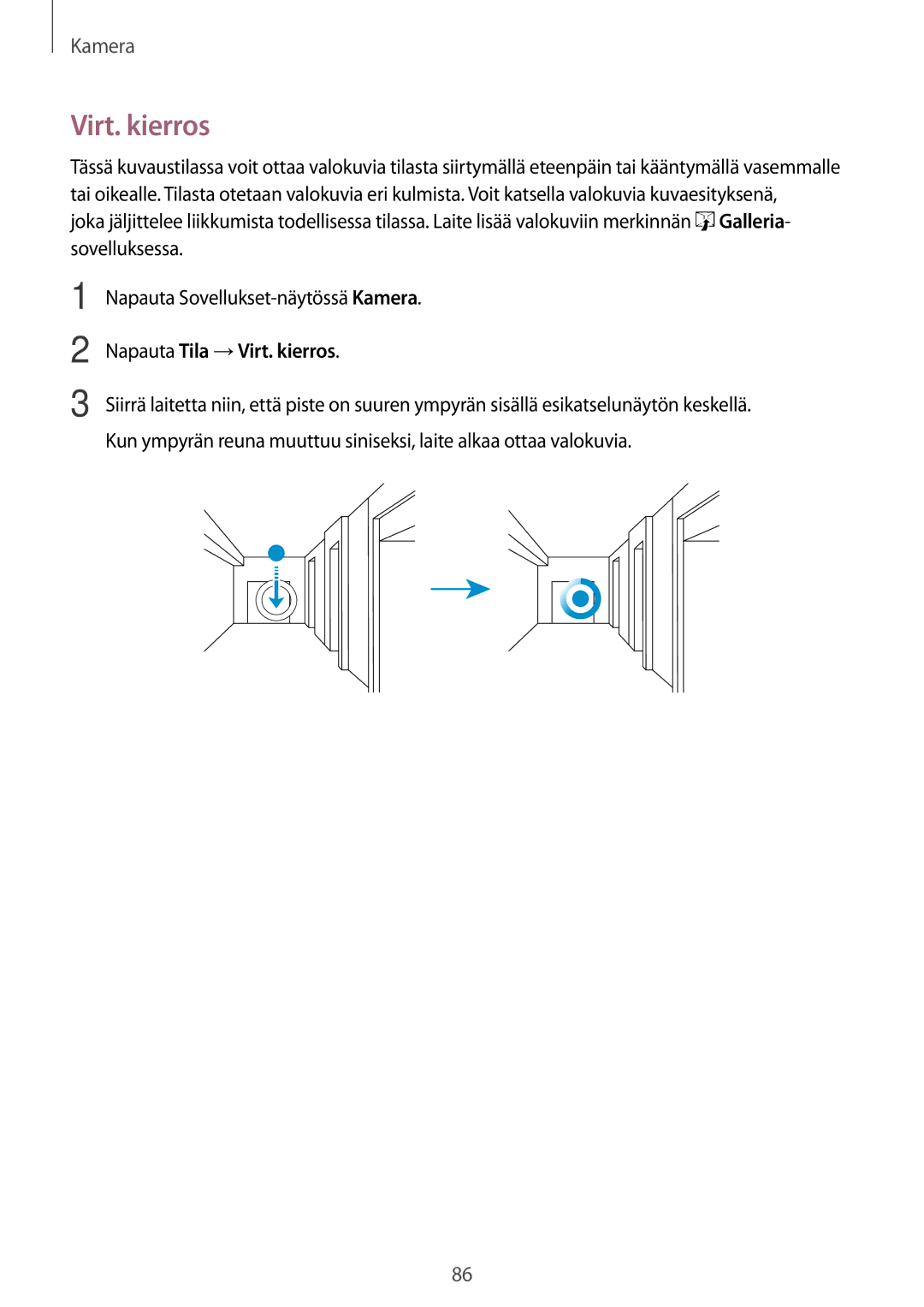 Samsung CG-G800FZKRNEE, SM-G800FZWANEE, SM-G800FZDANEE, SM-G800FZKANEE, SM-G800FZBANEE manual Napauta Tila →Virt. kierros 