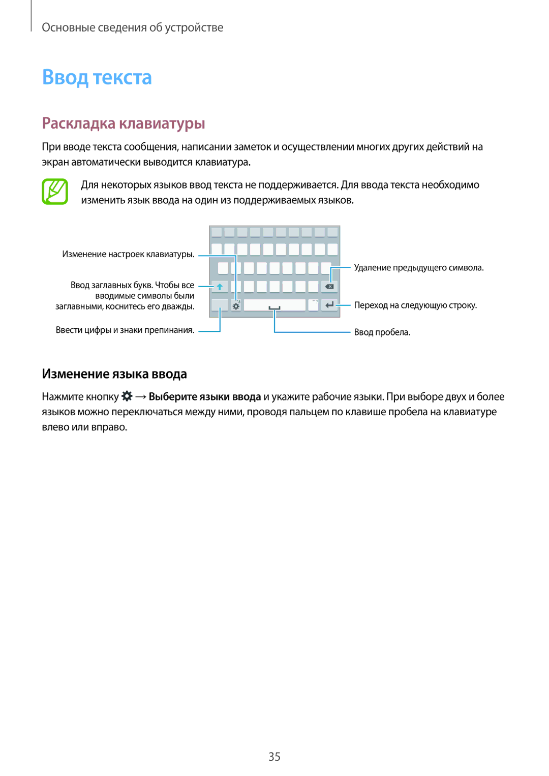 Samsung SM-G800FZDASEB, SM-G800FZWASEB, SM-G800FZKASEB manual Ввод текста, Раскладка клавиатуры, Изменение языка ввода 