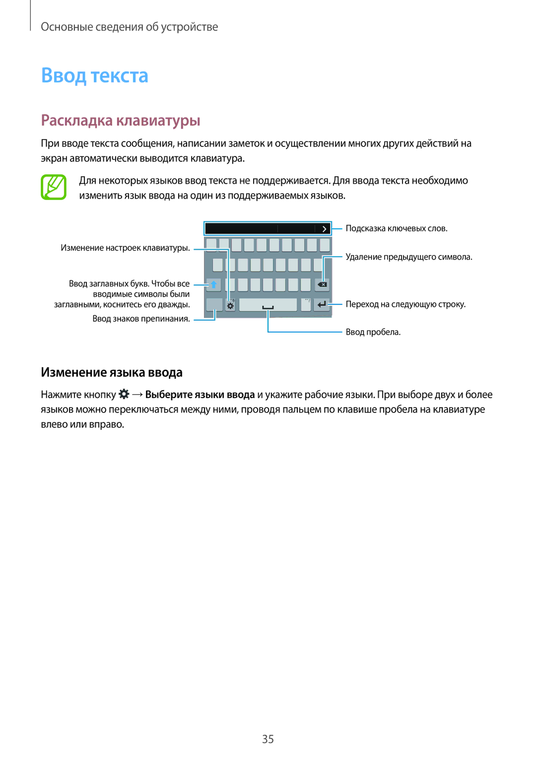 Samsung SM-G800FZDASEB, SM-G800FZWASEB, SM-G800FZKASEB manual Ввод текста, Раскладка клавиатуры, Изменение языка ввода 