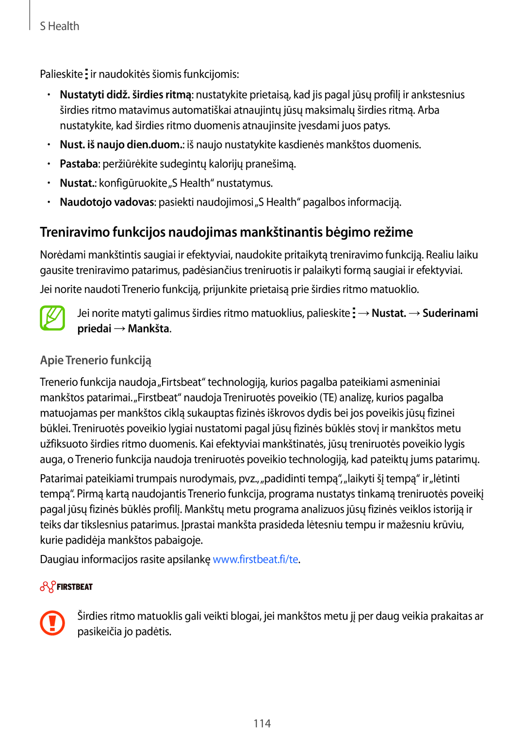 Samsung SM-G800FZBASEB, SM-G800FZWASEB, SM-G800FZKASEB manual Treniravimo funkcijos naudojimas mankštinantis bėgimo režime 