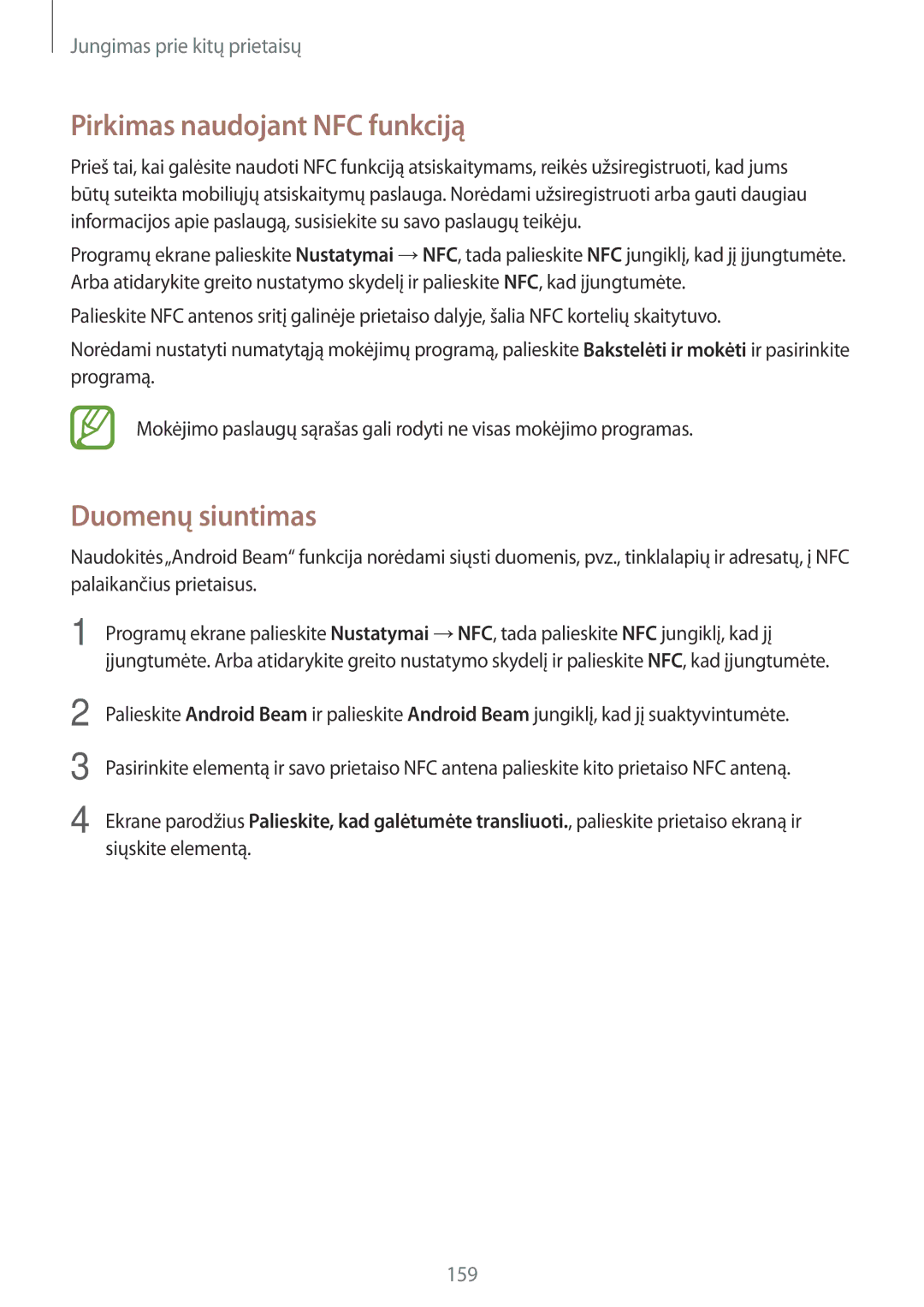 Samsung SM-G800FZDASEB, SM-G800FZWASEB, SM-G800FZKASEB, SM-G800FZBASEB Pirkimas naudojant NFC funkciją, Duomenų siuntimas 