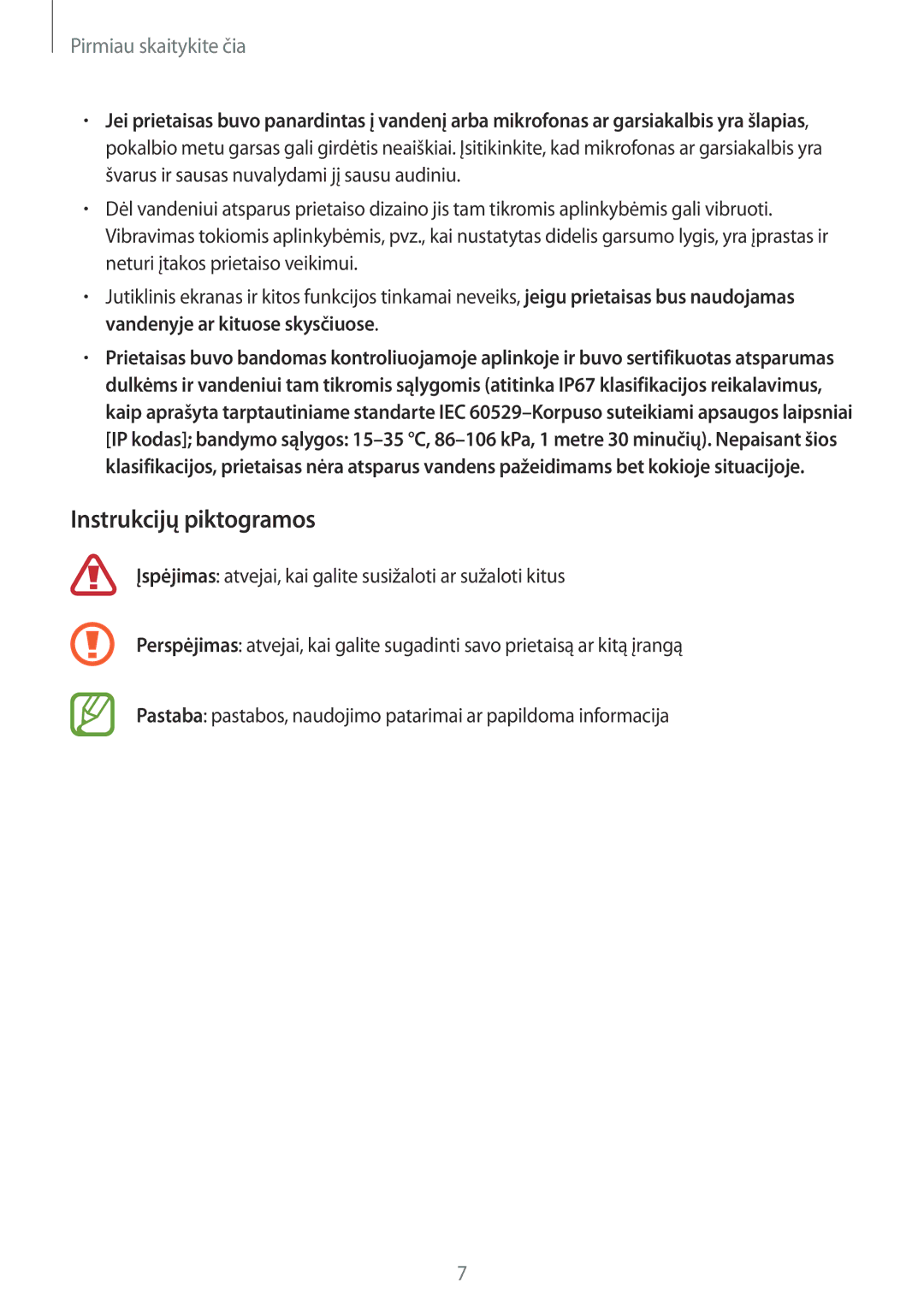 Samsung SM-G800FZDASEB, SM-G800FZWASEB, SM-G800FZKASEB, SM-G800FZBASEB manual Instrukcijų piktogramos 