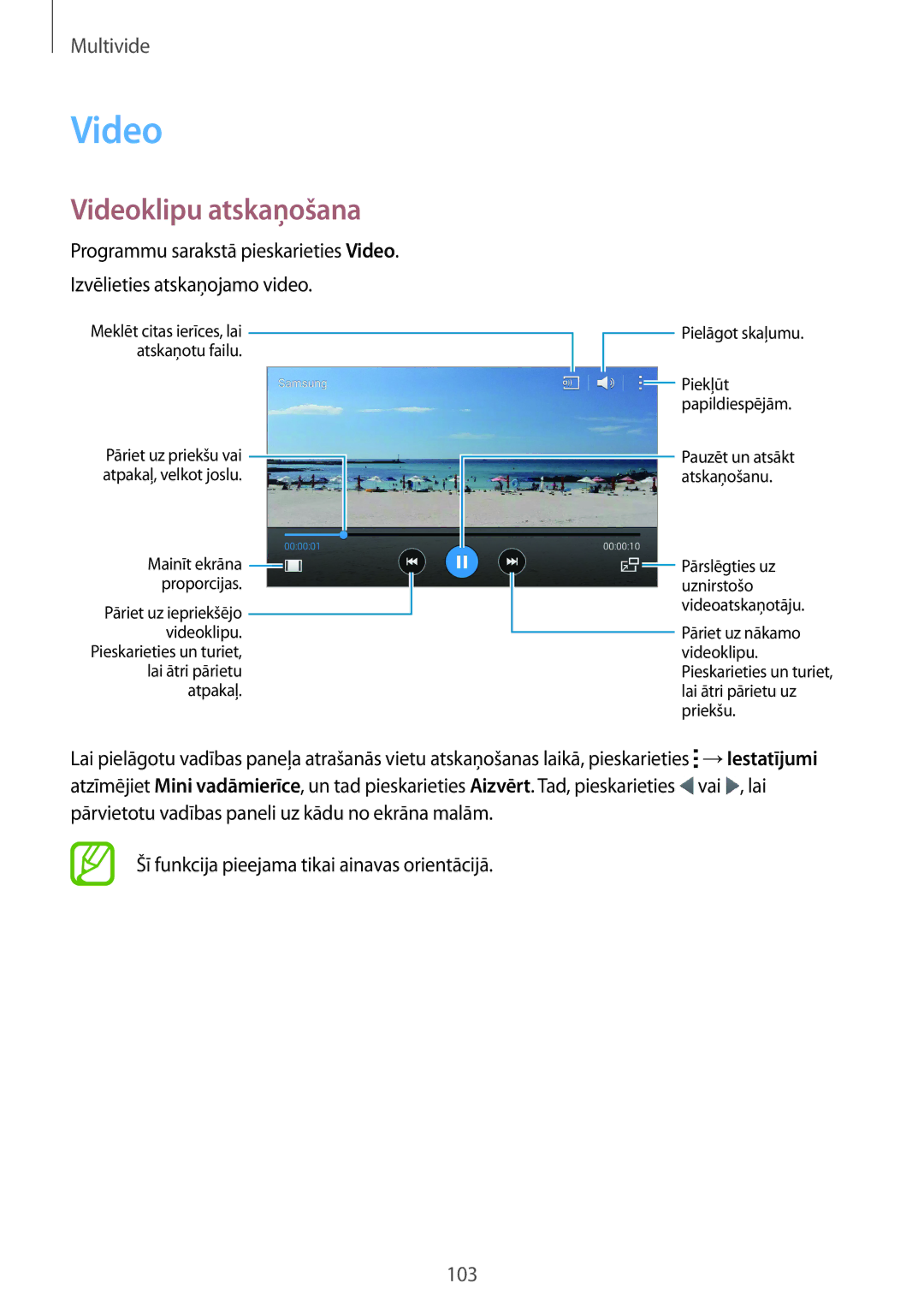 Samsung SM-G800FZDASEB, SM-G800FZWASEB, SM-G800FZKASEB, SM-G800FZBASEB manual Videoklipu atskaņošana 