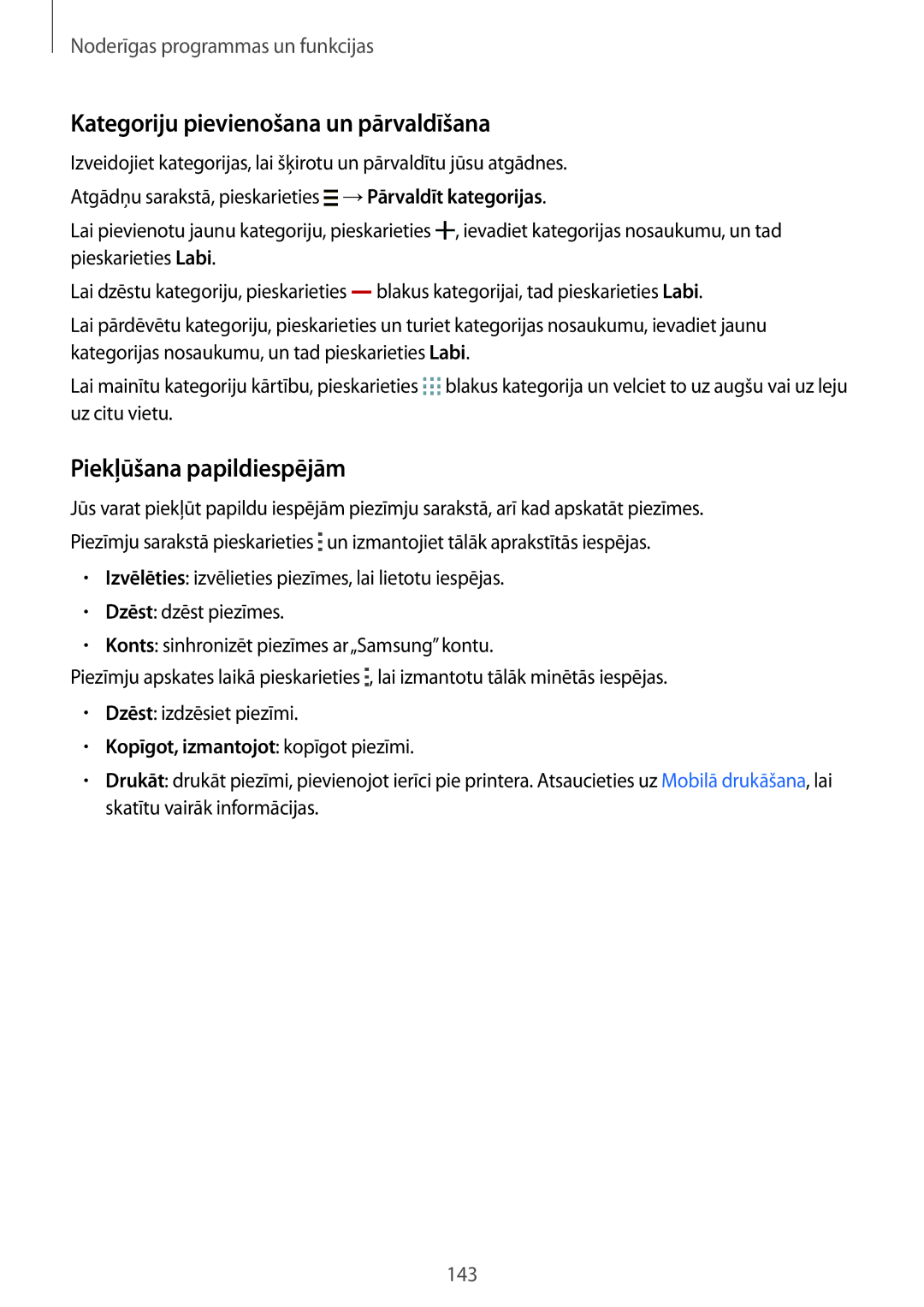 Samsung SM-G800FZDASEB, SM-G800FZWASEB manual Kategoriju pievienošana un pārvaldīšana, Kopīgot, izmantojot kopīgot piezīmi 