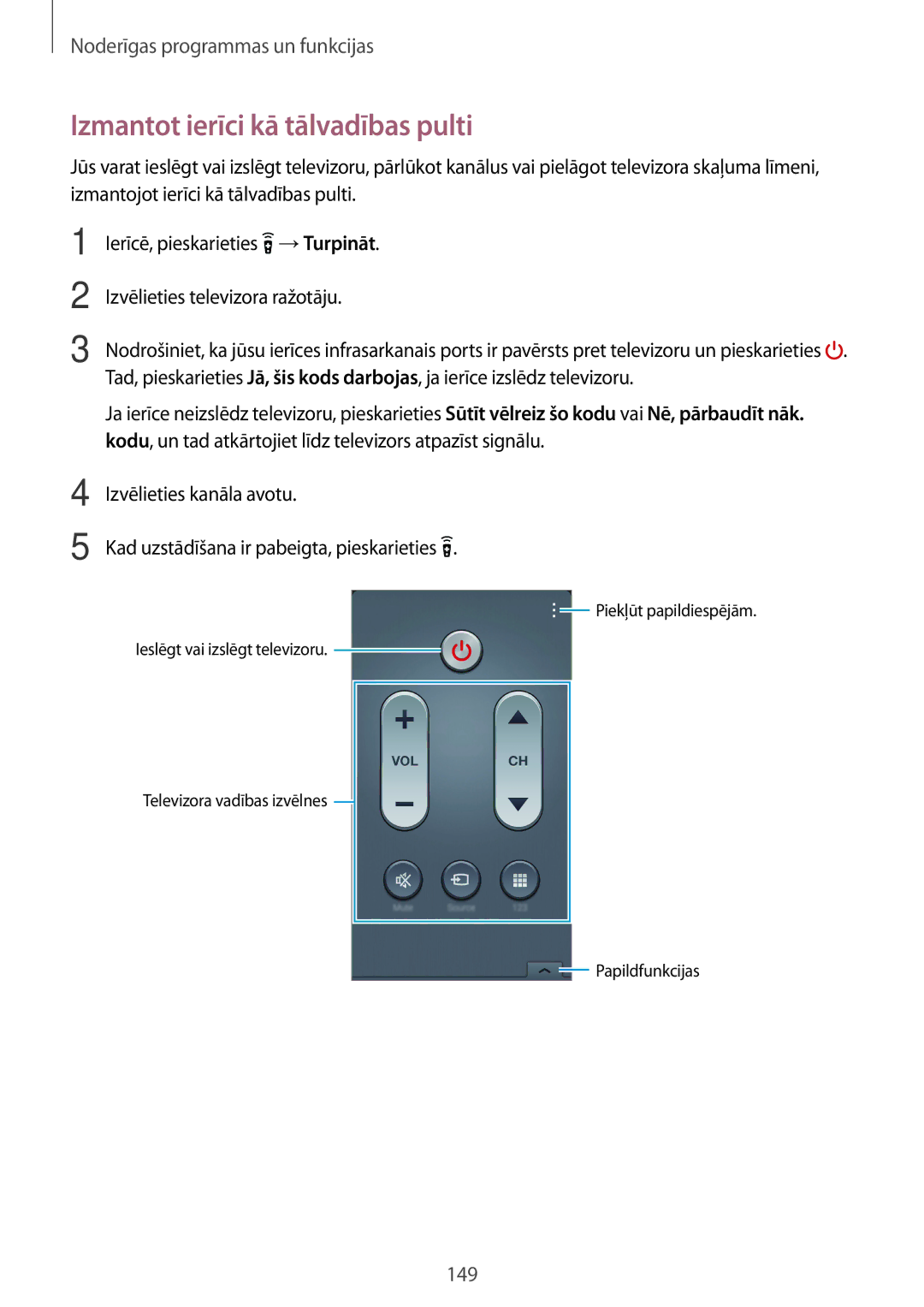 Samsung SM-G800FZKASEB, SM-G800FZWASEB, SM-G800FZBASEB, SM-G800FZDASEB manual Izmantot ierīci kā tālvadības pulti 