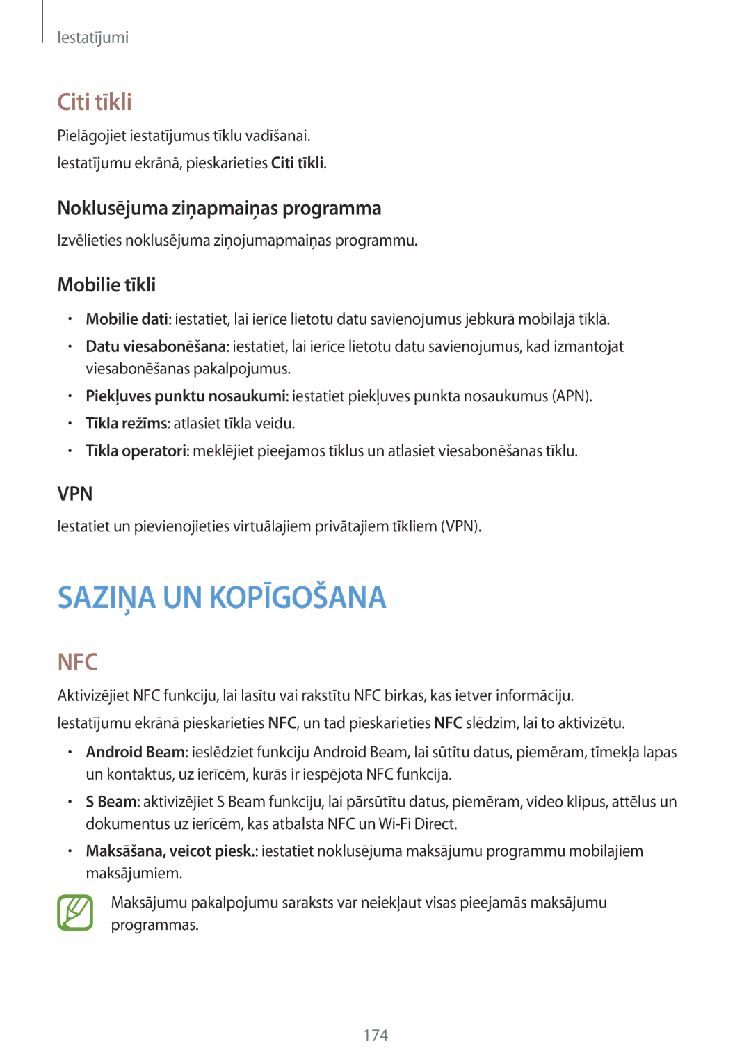 Samsung SM-G800FZBASEB, SM-G800FZWASEB, SM-G800FZKASEB manual Citi tīkli, Noklusējuma ziņapmaiņas programma, Mobilie tīkli 