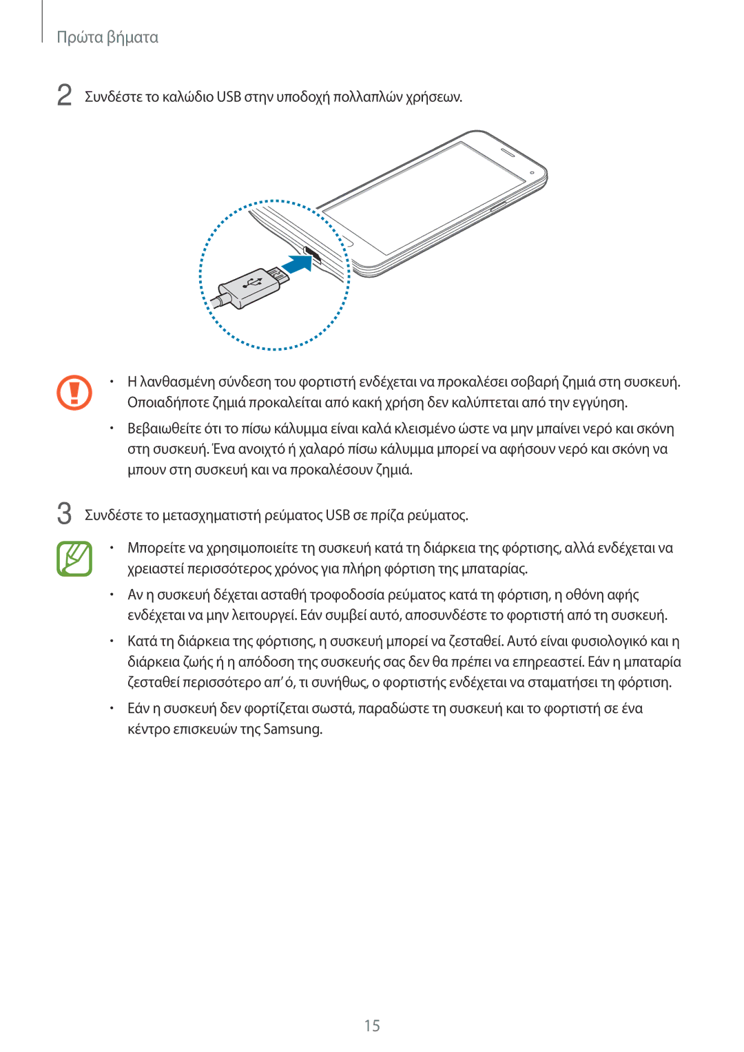 Samsung SM-G800FZWAVGR, SM-G800FZKAEUR, SM-G800FZWAEUR manual Συνδέστε το καλώδιο USB στην υποδοχή πολλαπλών χρήσεων 