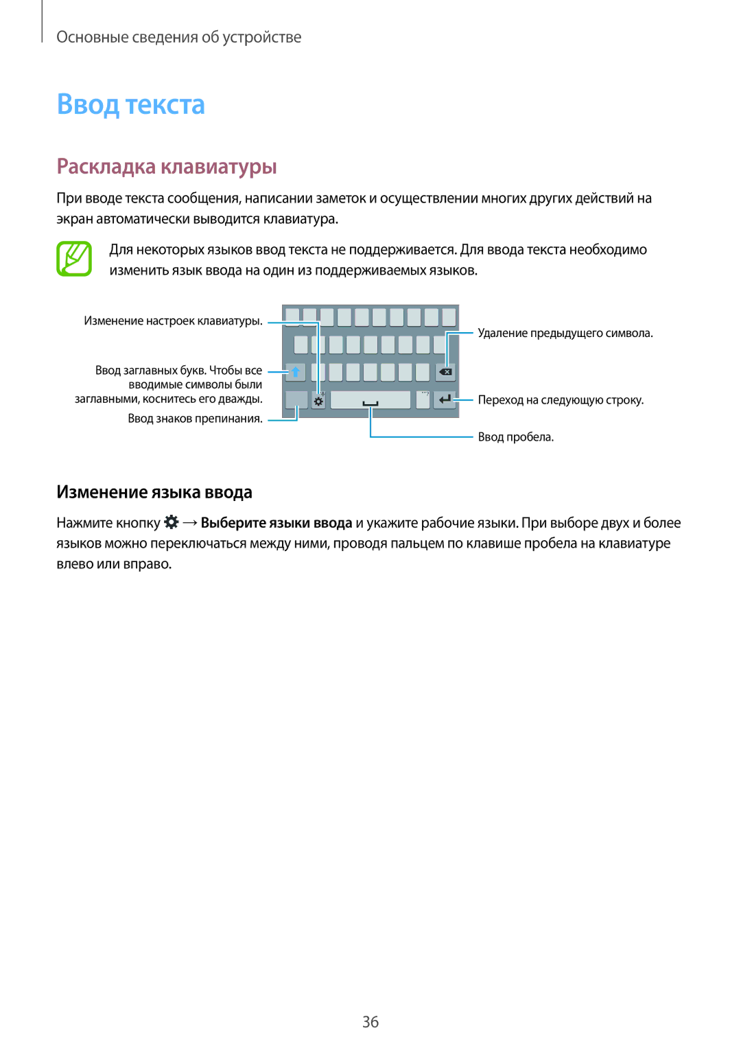 Samsung SM-G800HZWDSER, SM-G800HZKDSER, SM-G800HZDASER manual Ввод текста, Раскладка клавиатуры, Изменение языка ввода 