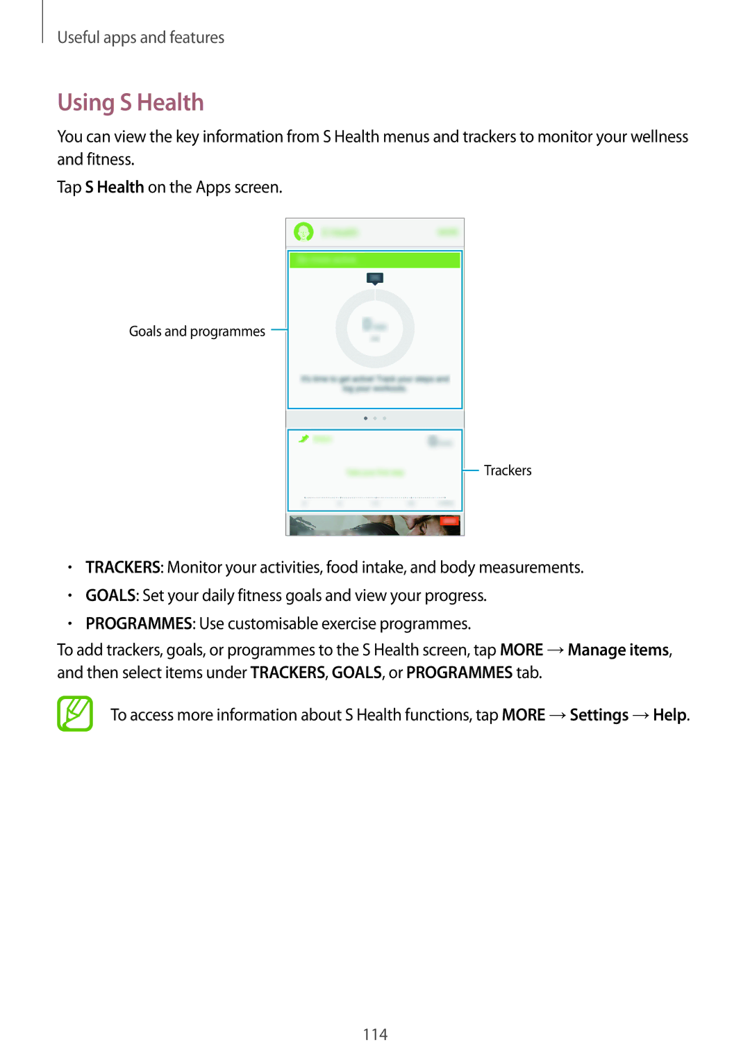 Samsung SM-G800HZBDSER, SM-G800HZKDSER, SM-G800HZDASER, SM-G800HZWASER, SM-G800HZWDSER, SM-G800HZKASER manual Using S Health 