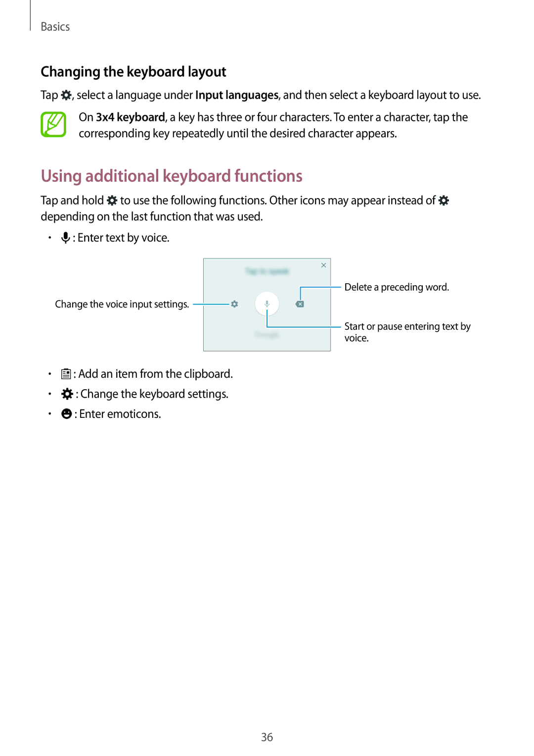 Samsung SM-G800HZWDSER, SM-G800HZKDSER, SM-G800HZDASER Using additional keyboard functions, Changing the keyboard layout 