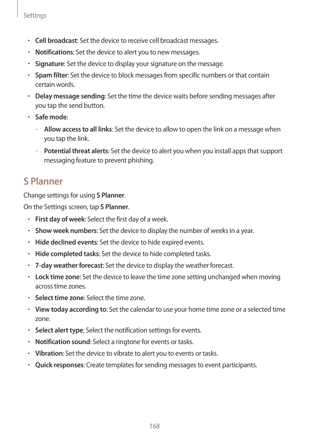 Samsung SM-G800HZKATHR, SM-G800HZWDXFE, SM-G800HZWDTUN, SM-G800HZWDTHR, SM-G800HZWAXFE, SM-G800HZBDCAC manual Planner, Safe mode 