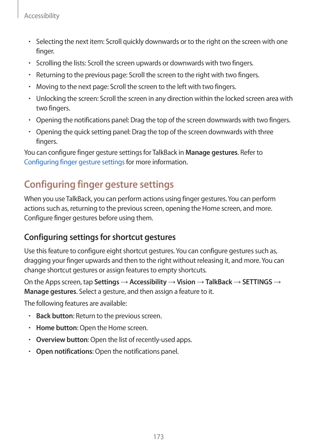 Samsung SM-G800HZKDXFE, SM-G800HZWDXFE Configuring finger gesture settings, Configuring settings for shortcut gestures 